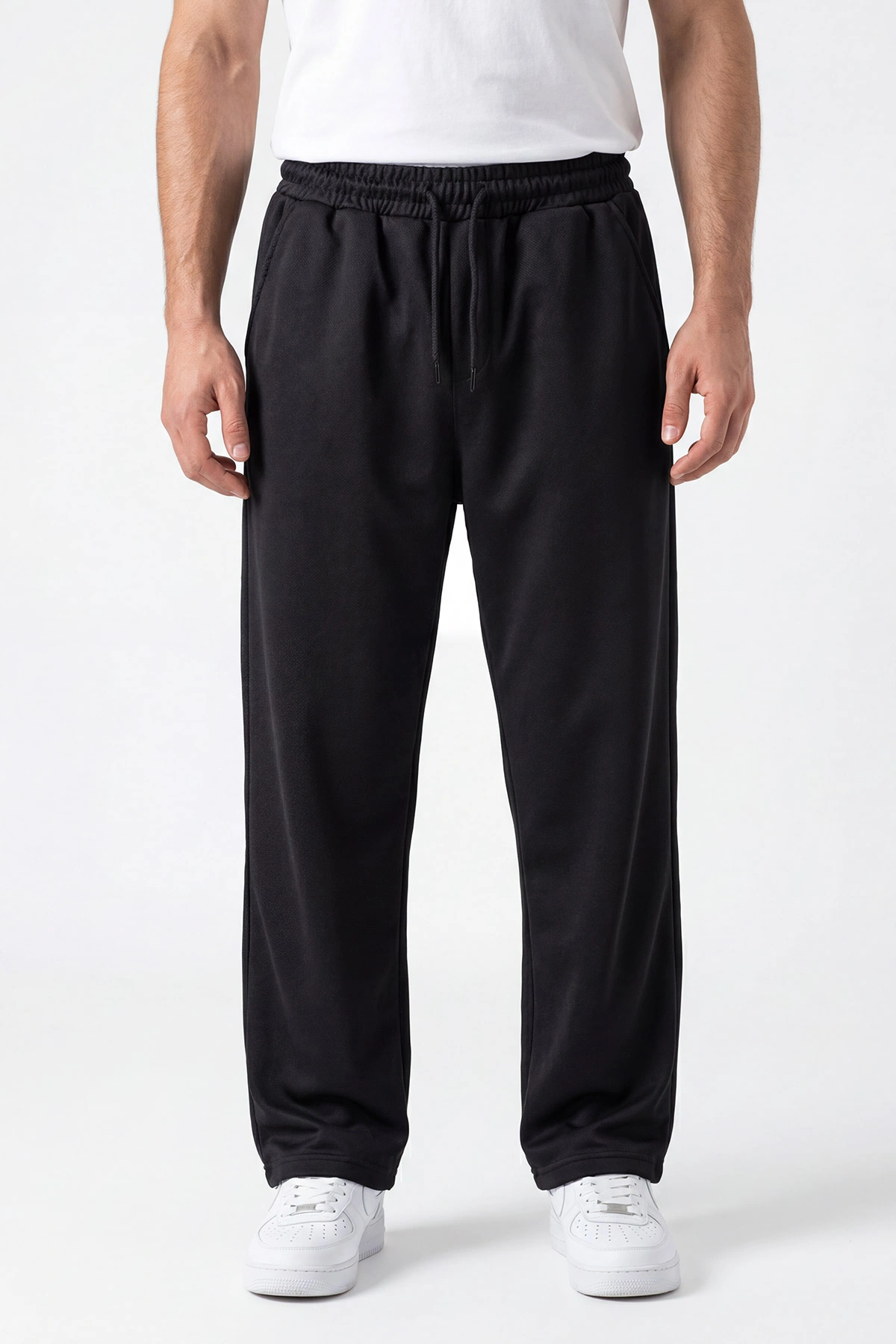 Siyah Pike Kumaş Baggy Belden Bağlamalı Erkek Pantolon 442074