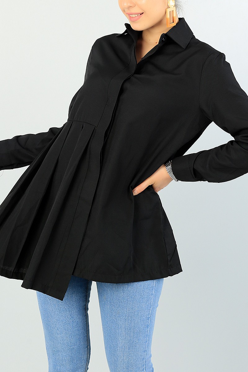 Siyah Pile Tasarım Poplin Gömlek Tunik 66606