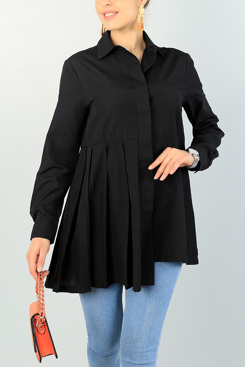 Siyah Pile Tasarım Poplin Gömlek Tunik 66606