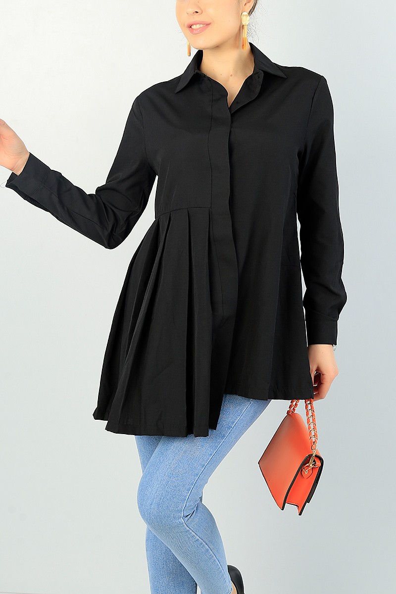 Siyah Pile Tasarım Poplin Gömlek Tunik 66606