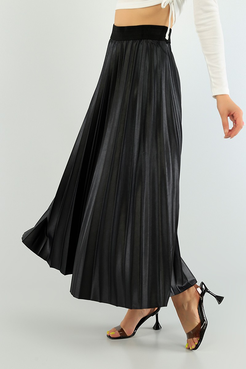 Siyah Pileli Beli Lastikli Etek 74853