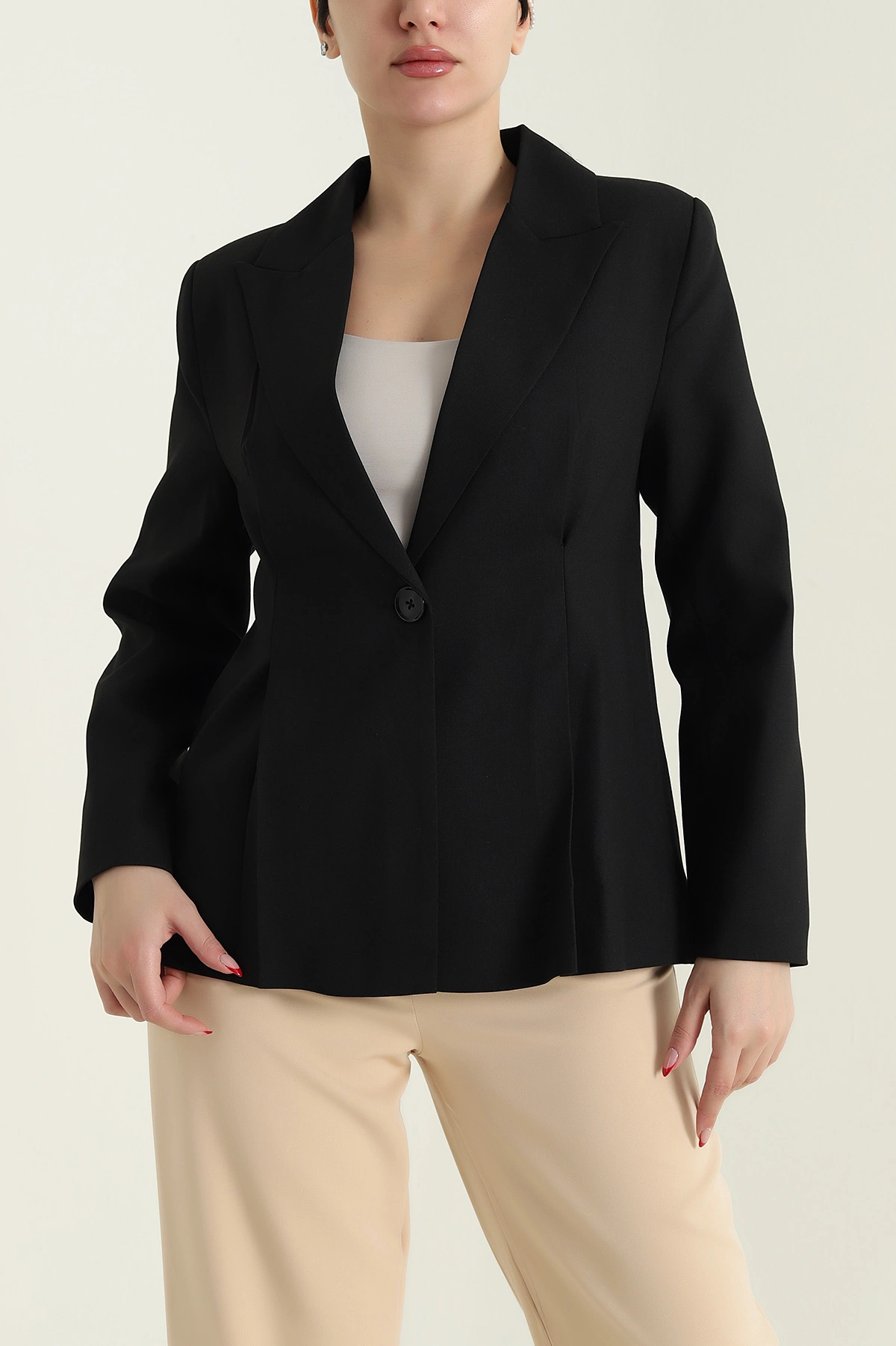 Siyah Pileli Bezayağı Blazer Kadın Ceket 431009