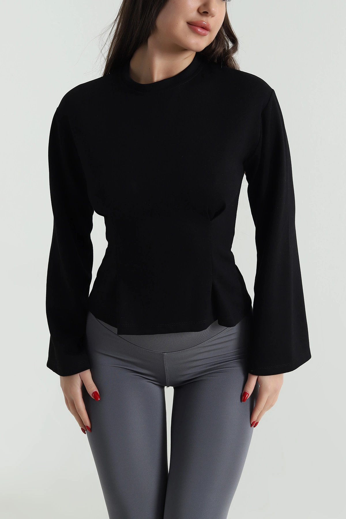 Siyah Pileli Oysho Kadın Sweat 494118