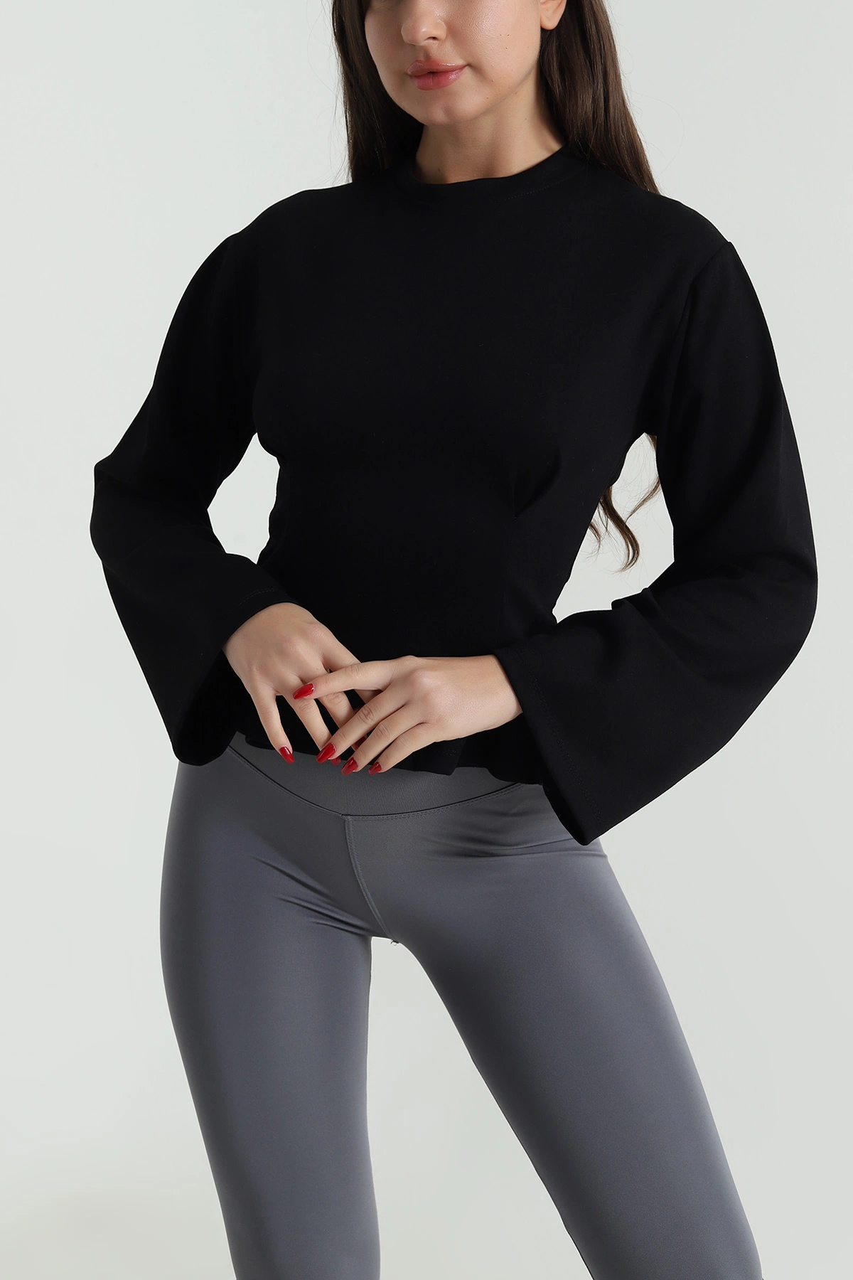 Siyah Pileli Oysho Kadın Sweat 494118