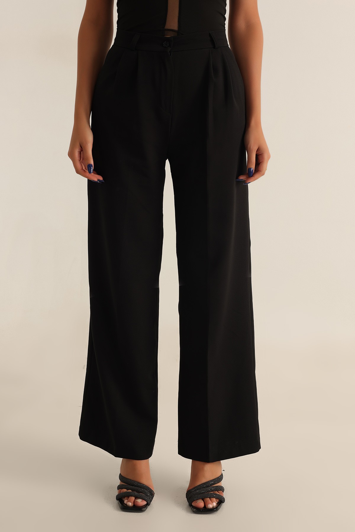 Siyah Pileli Palazzo Bayan Pantalon 196240