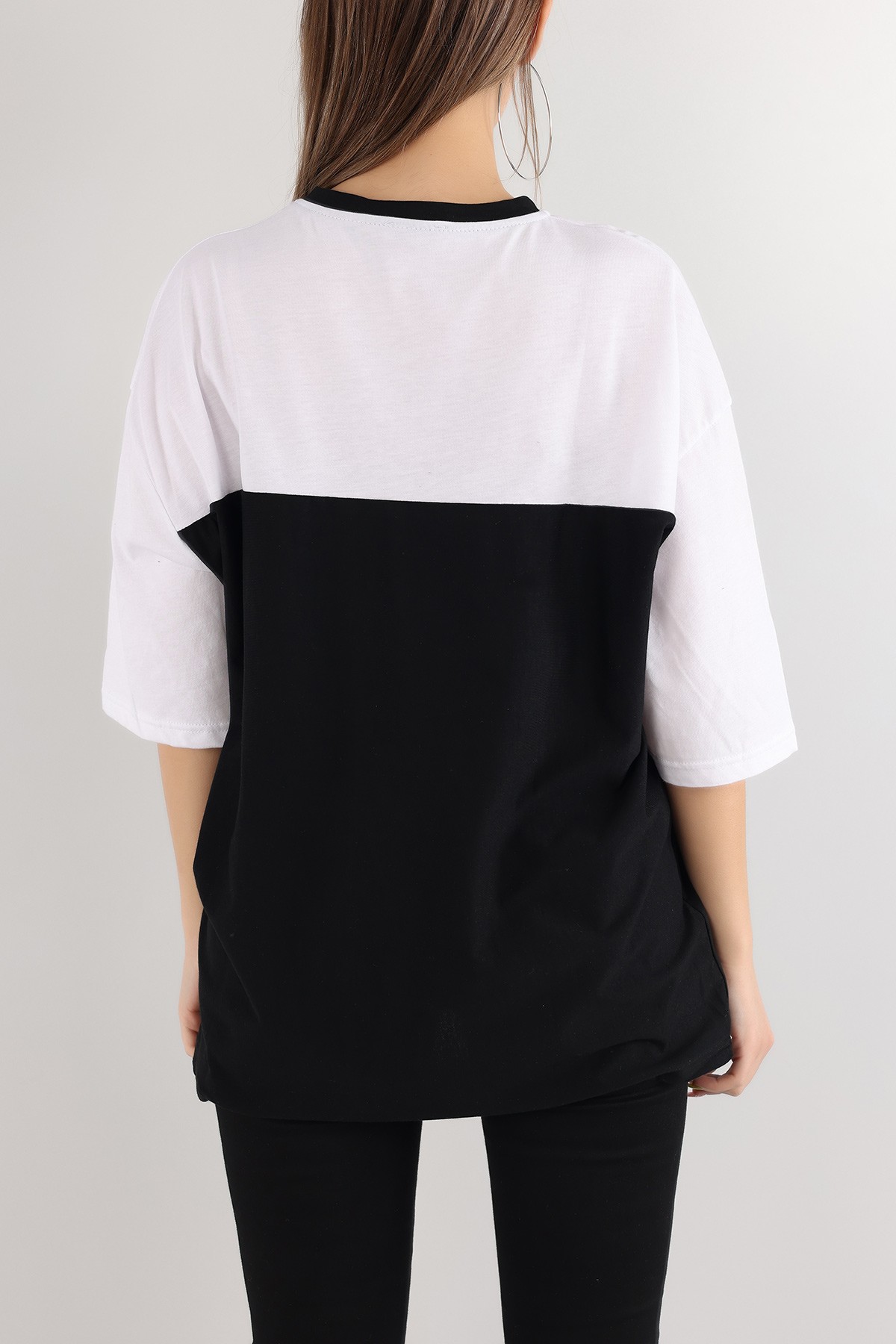 Siyah Plastik Baskılı Oversize Tişört 166211