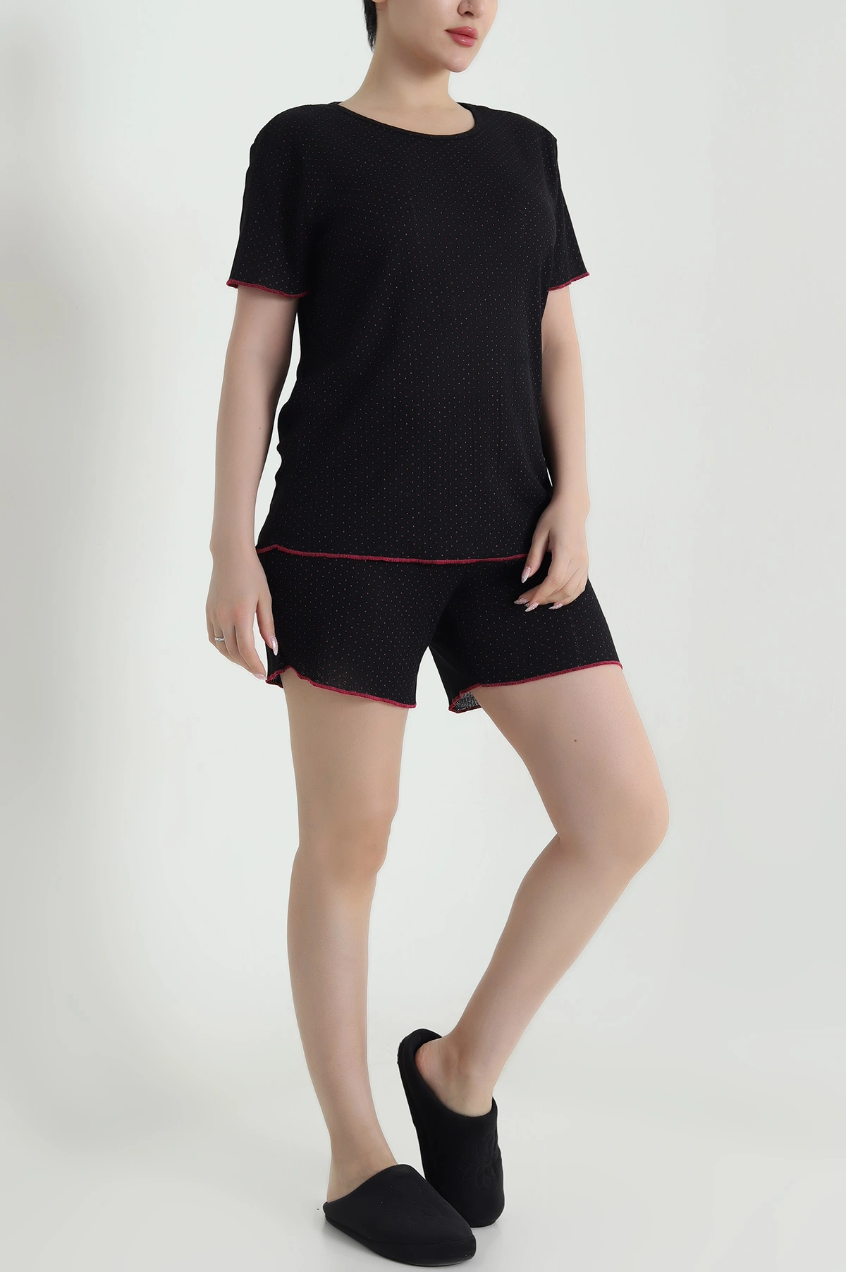 Siyah Pointel Şortlu Kadın Pijama Takımı 462263