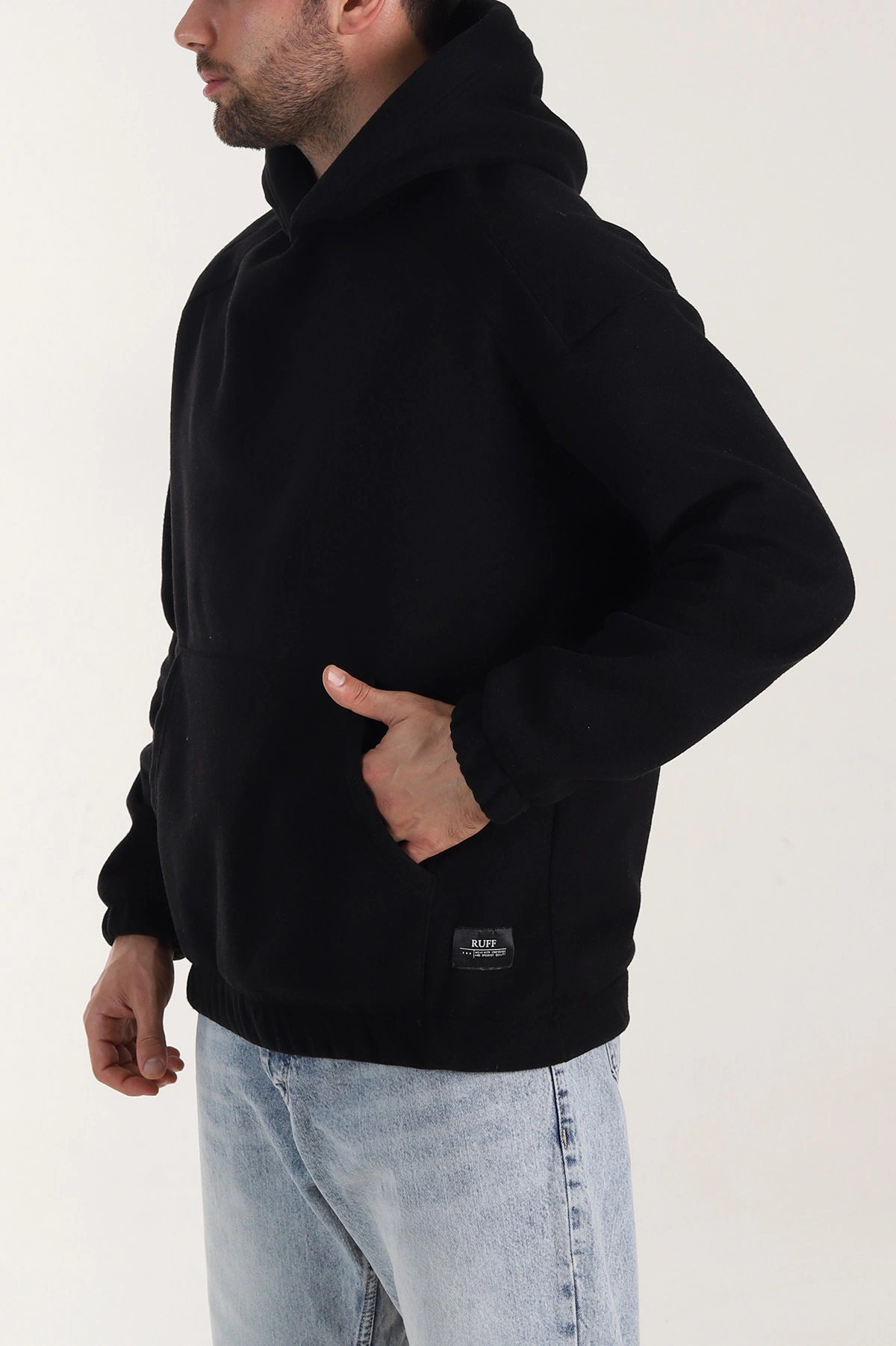 Siyah Polar Kumaş Kapüşonlu Erkek Sweatshirt 408504