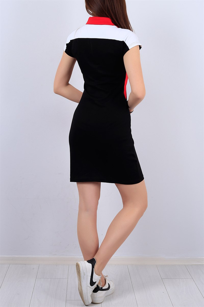 Siyah Polo Yaka Bayan  Elbise 12876B