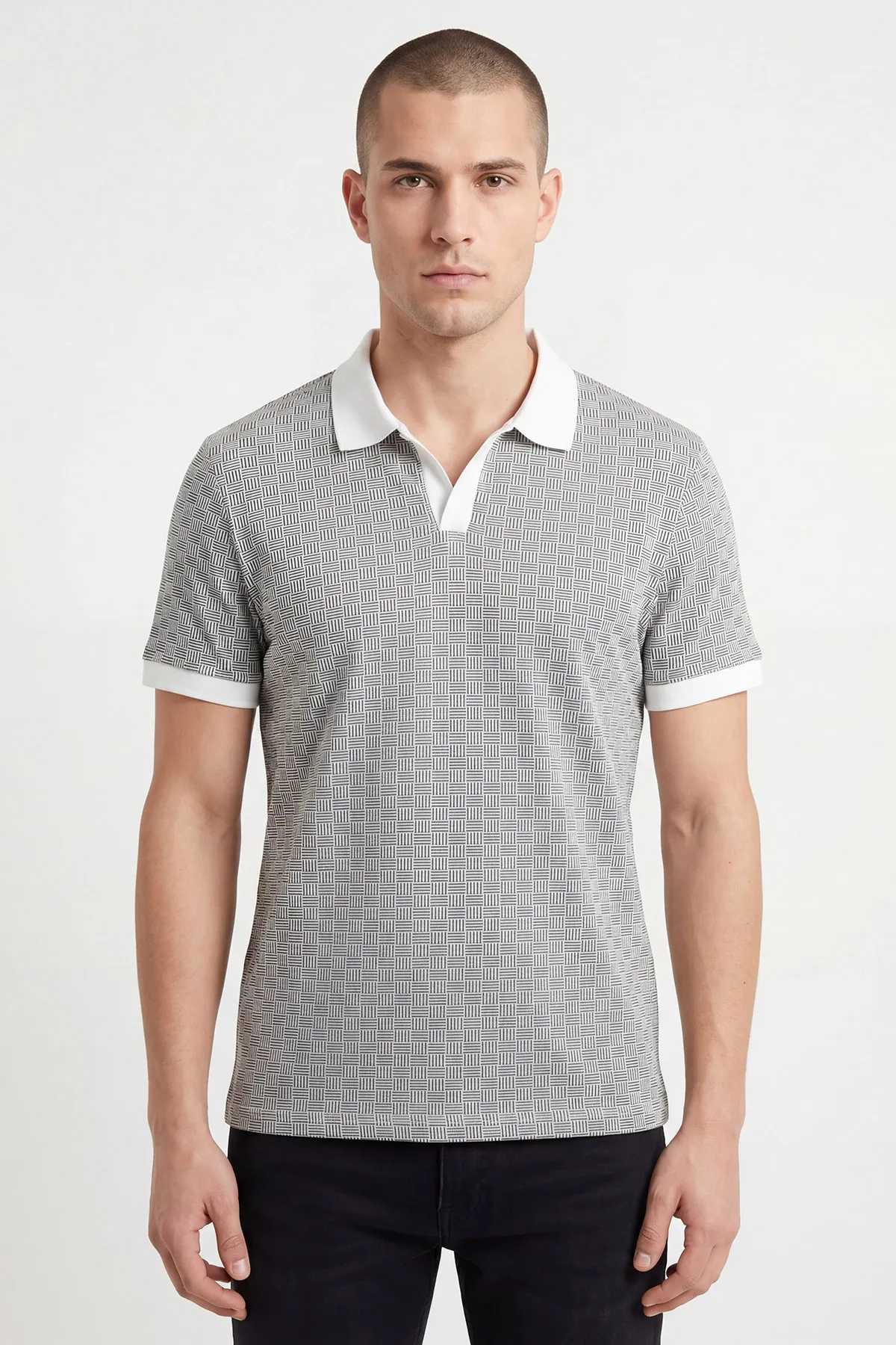 Siyah Polo Yaka Çizgili Erkek Tişört 454085