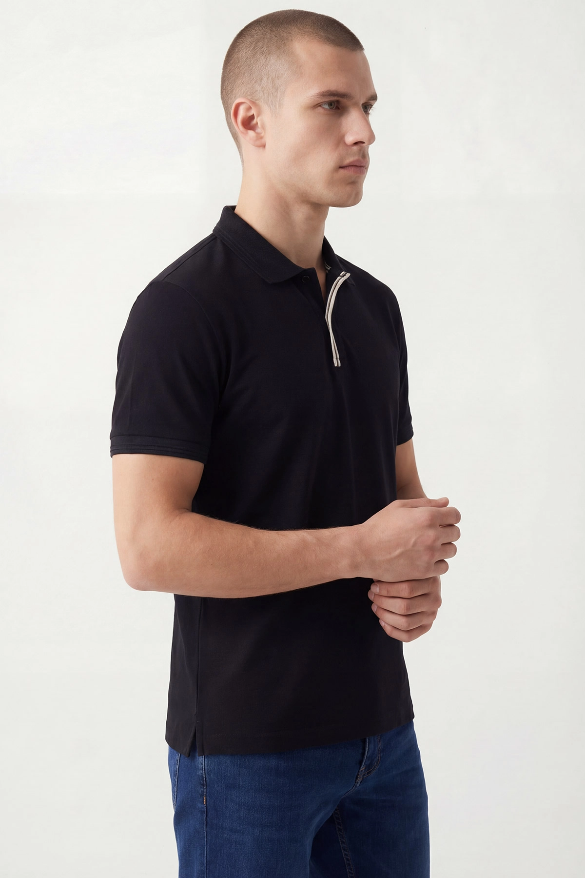 Siyah Polo Yaka Düğmeli Erkek Tişört 435545