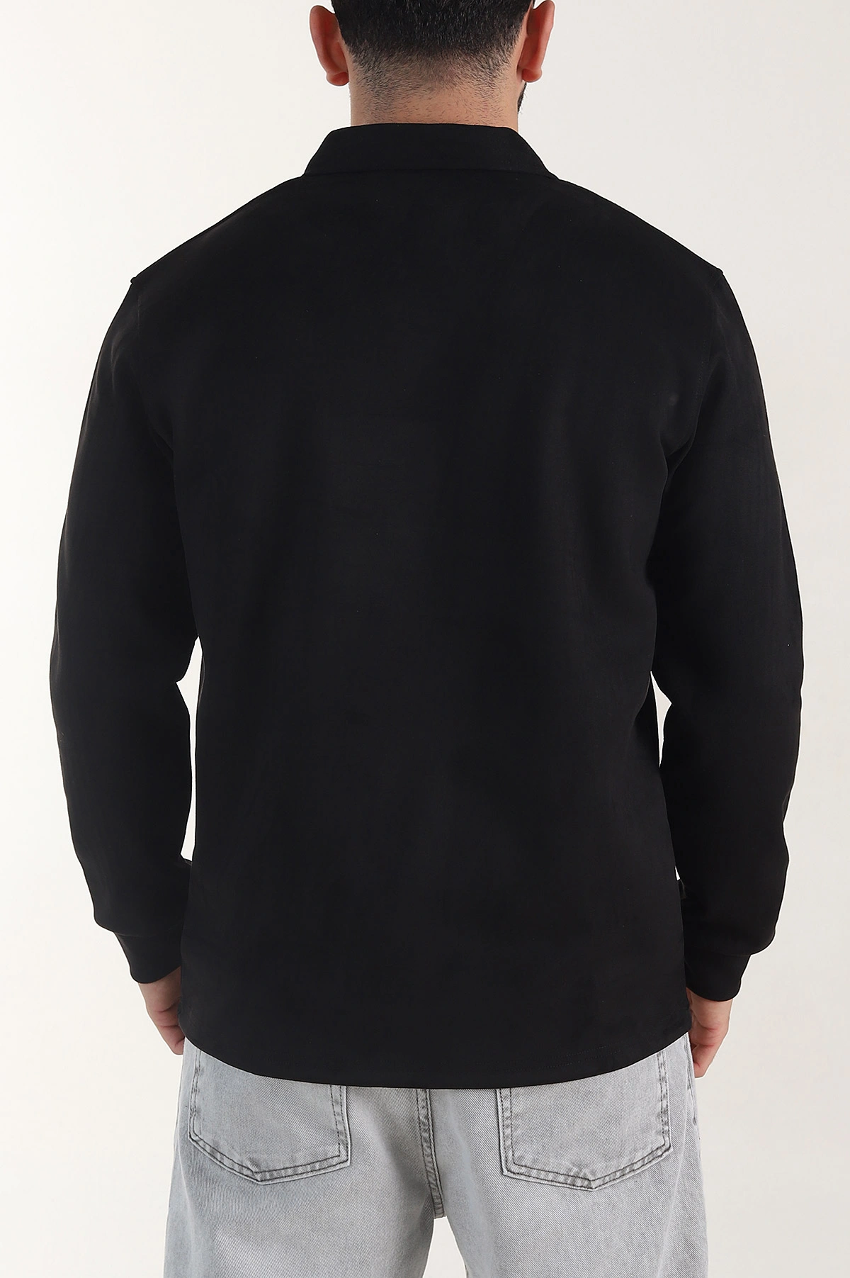 Siyah Polo Yaka Düğmeli Nakış Detaylı Erkek Sweatshirt 404861