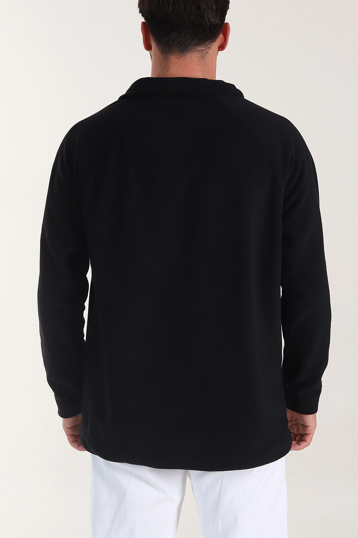 Siyah Polo Yaka Düğmeli Uzun Kollu Polar Kumaş Erkek Sweatshirt 404278