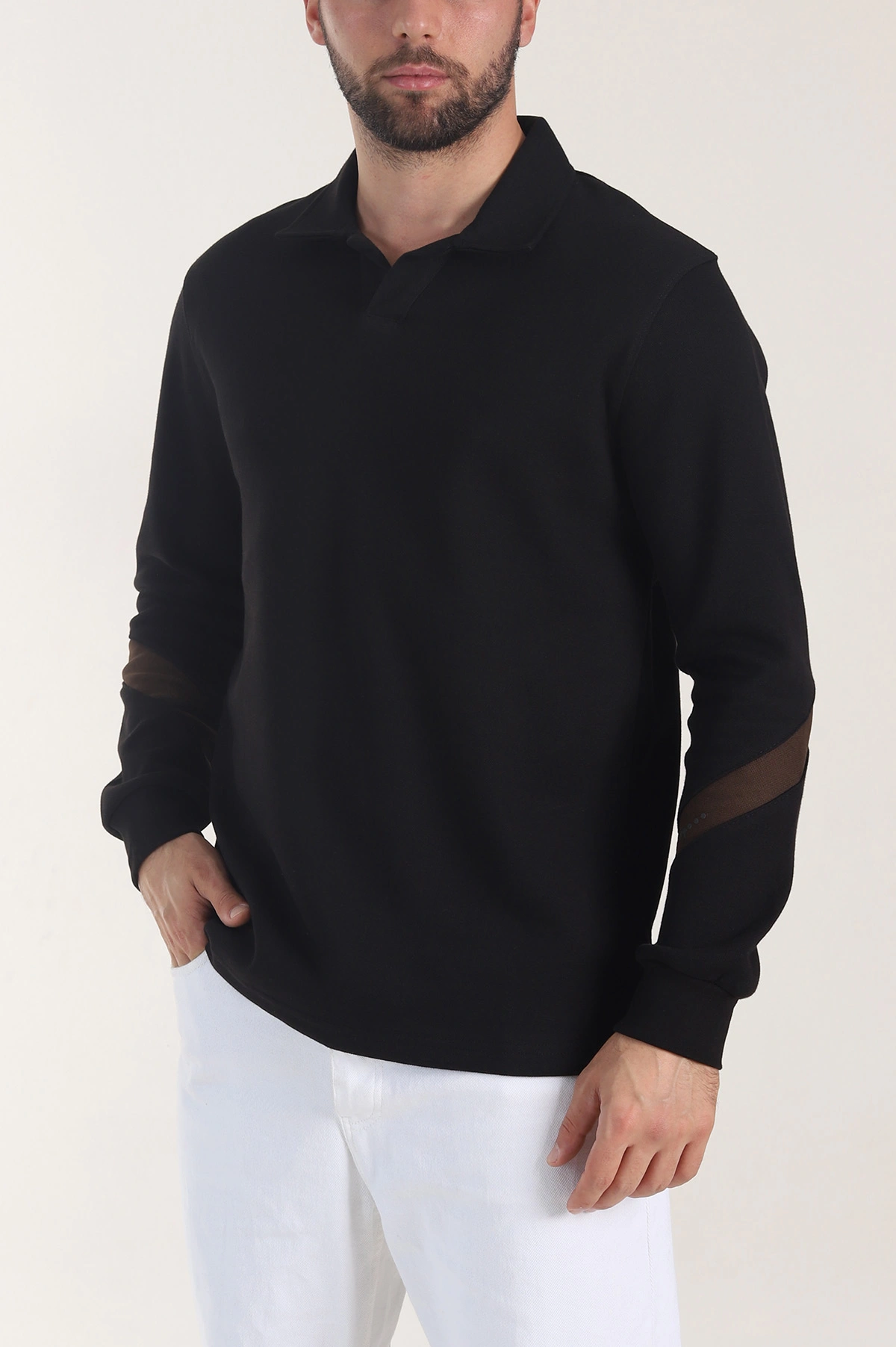 Siyah Polo Yaka Erkek Sweatshirt 406881