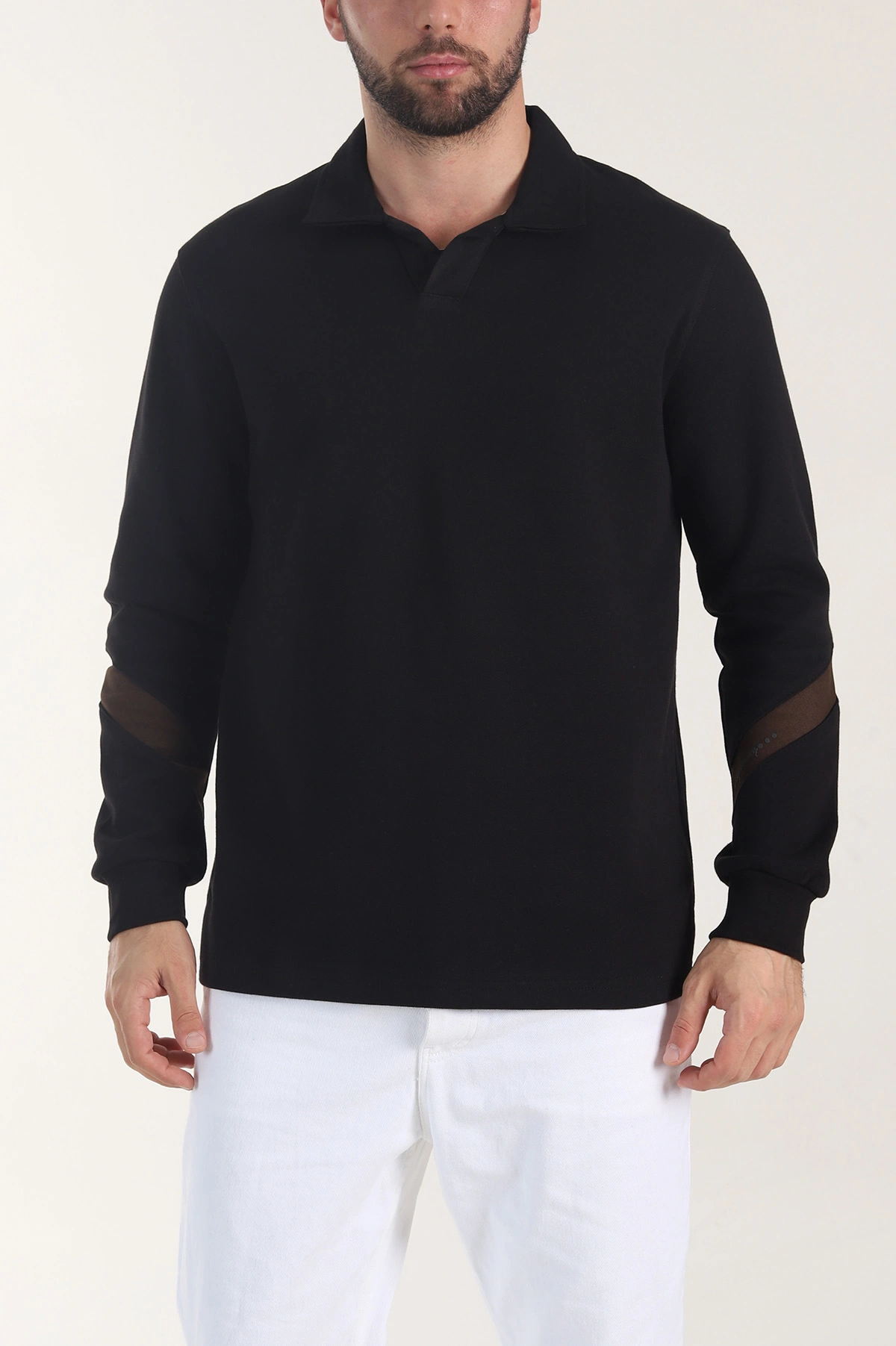 Siyah Polo Yaka Erkek Sweatshirt 406881