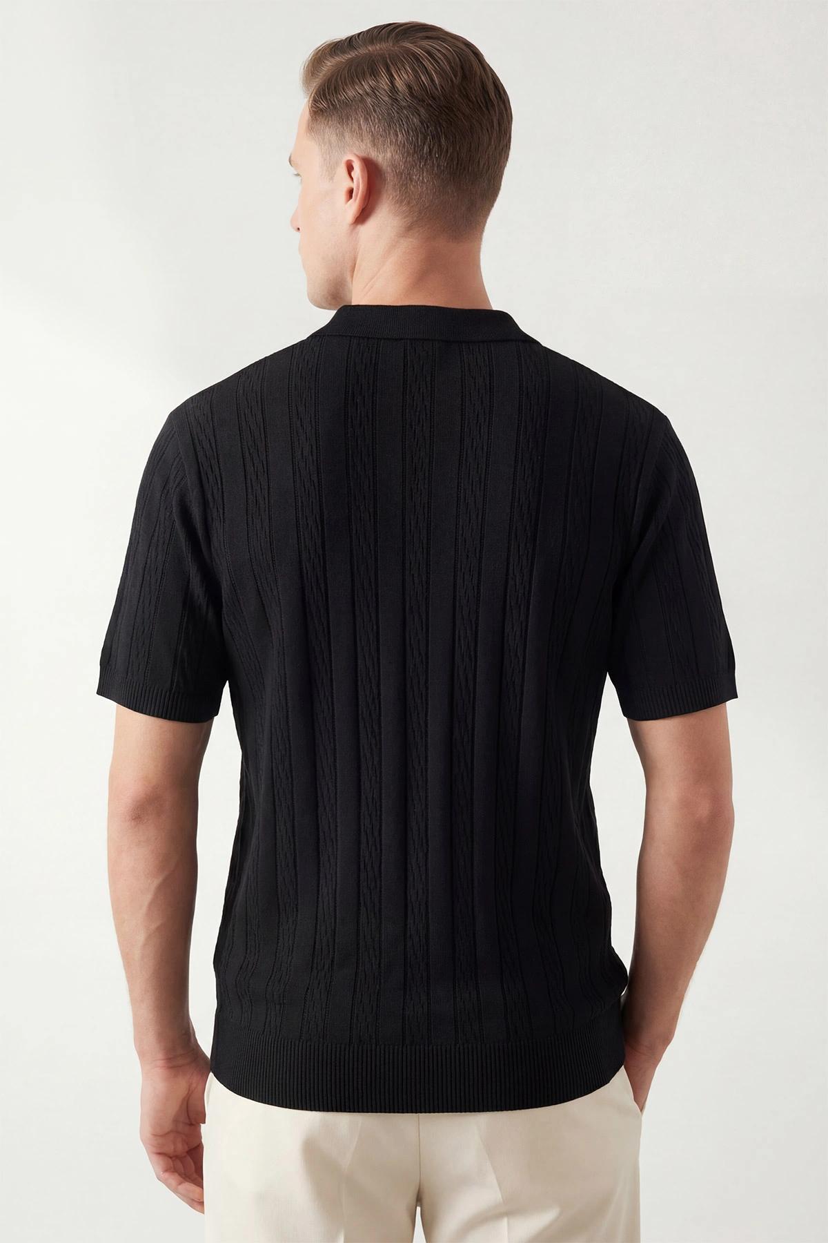 Siyah Polo Yaka Erkek Triko Tişört 433129