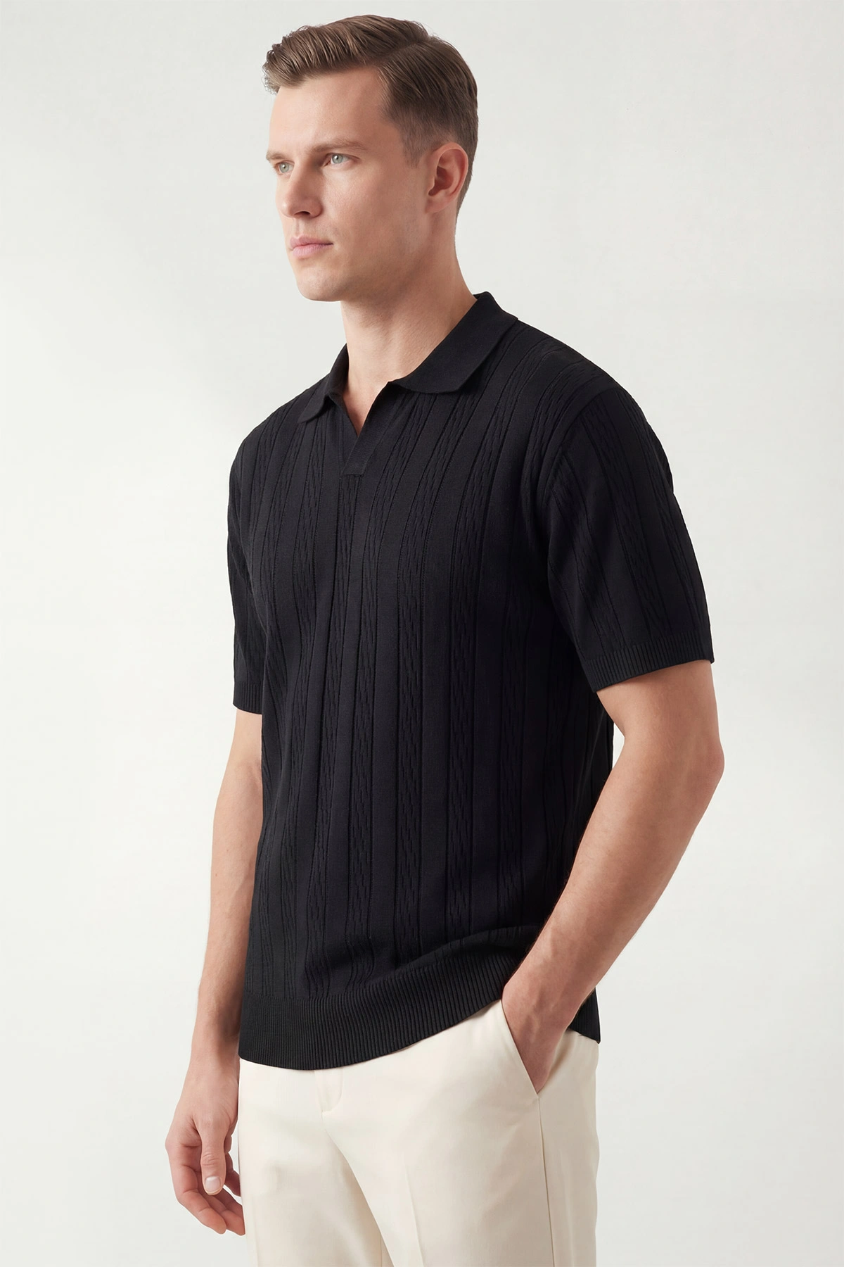 Siyah Polo Yaka Erkek Triko Tişört 433129
