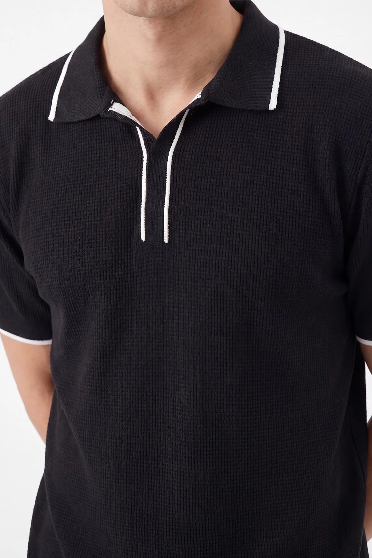 Siyah Polo Yaka Erkek Triko Tişört 462204