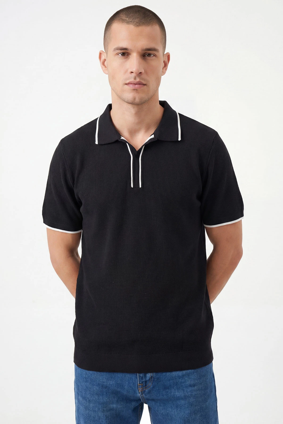 Siyah Polo Yaka Erkek Triko Tişört 462204