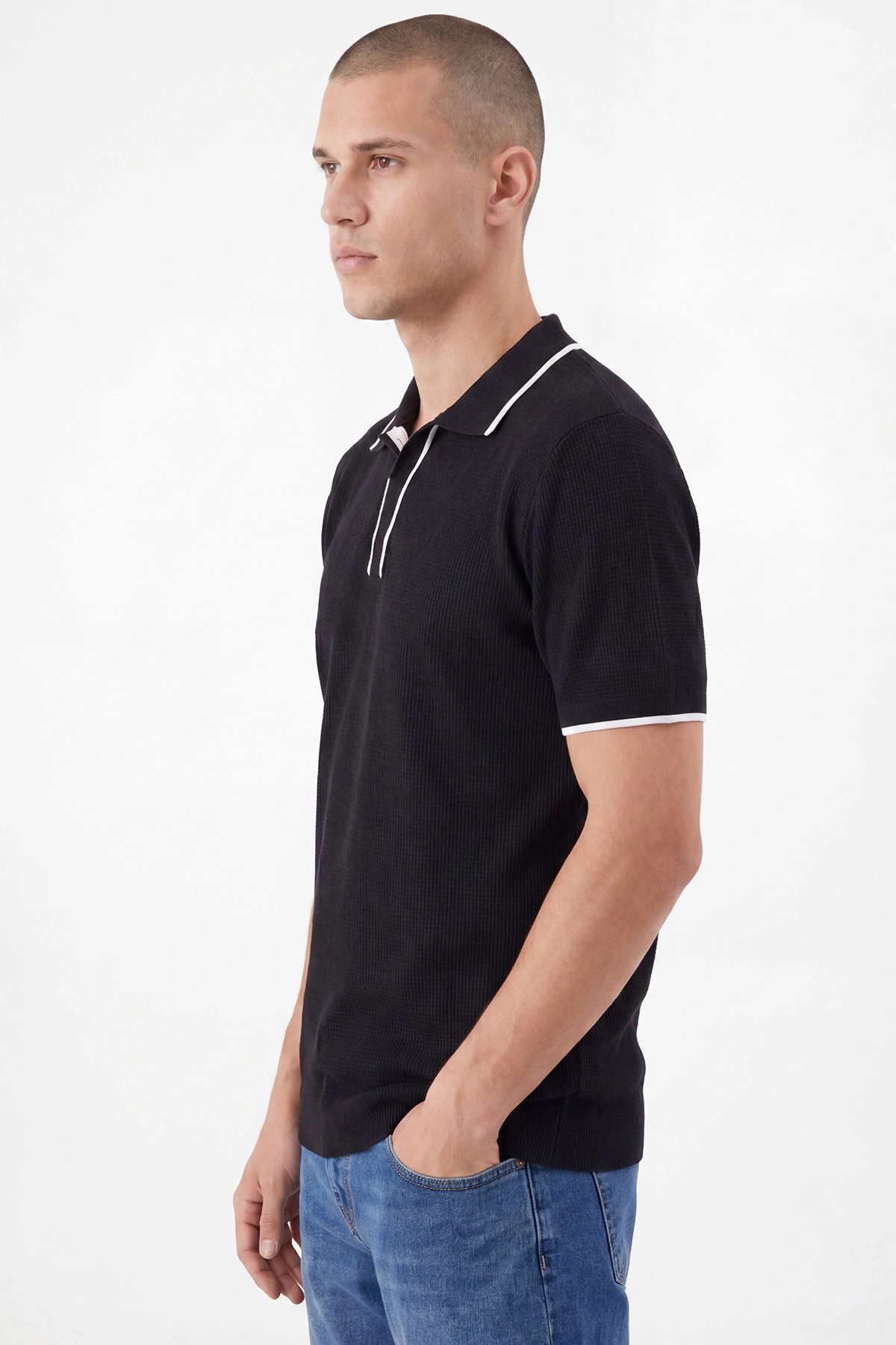 Siyah Polo Yaka Erkek Triko Tişört 462204