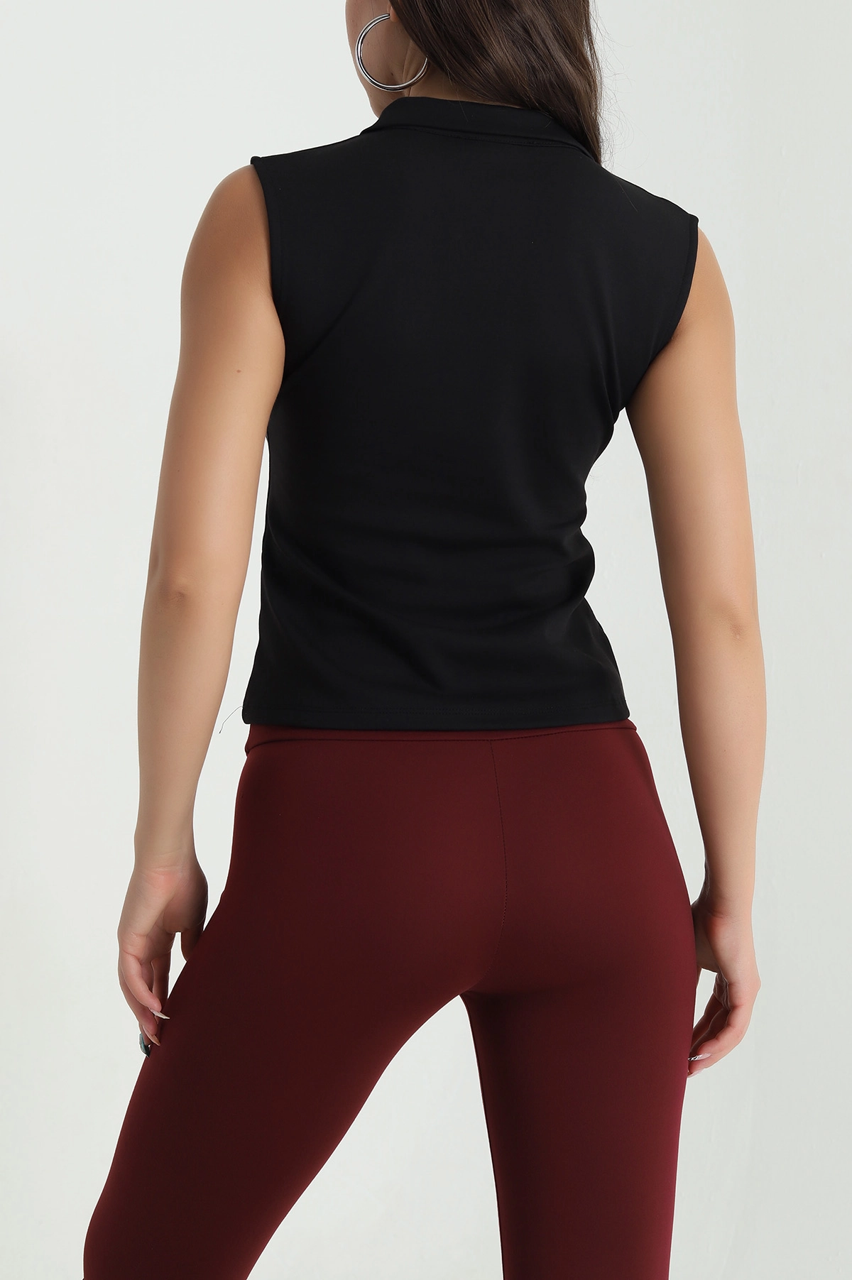 Siyah Polo Yaka Fermuarlı Kadın Body Bluz 467081