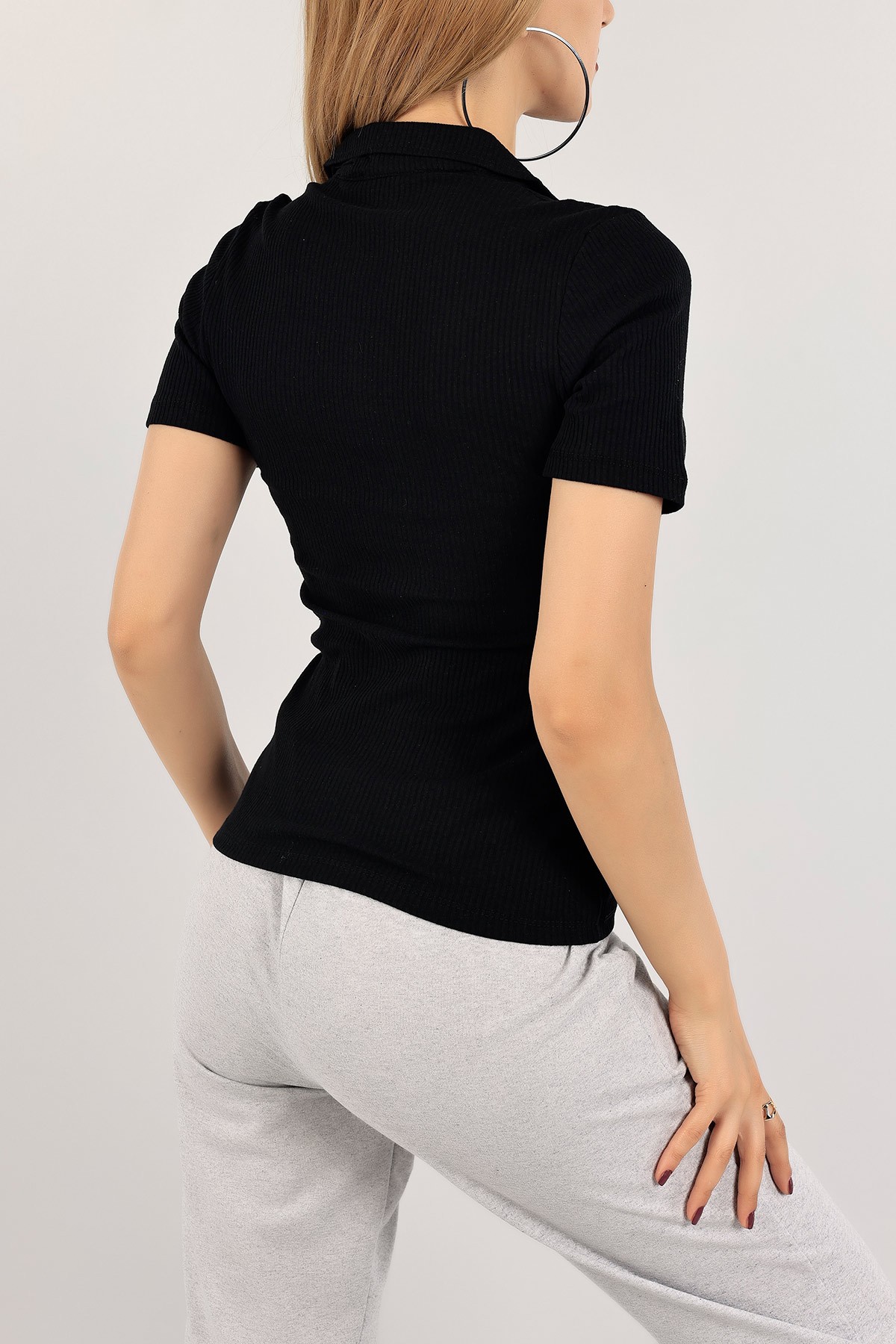 Siyah Polo Yaka Fitilli Bluz 119151