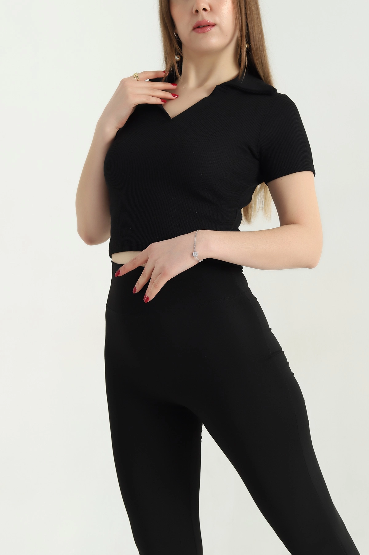 Siyah Polo Yaka Fitilli Bluz 338289