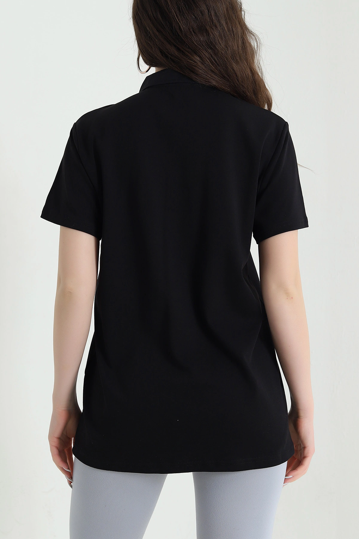 Siyah Polo Yaka Kristal Kadın Bluz 449060