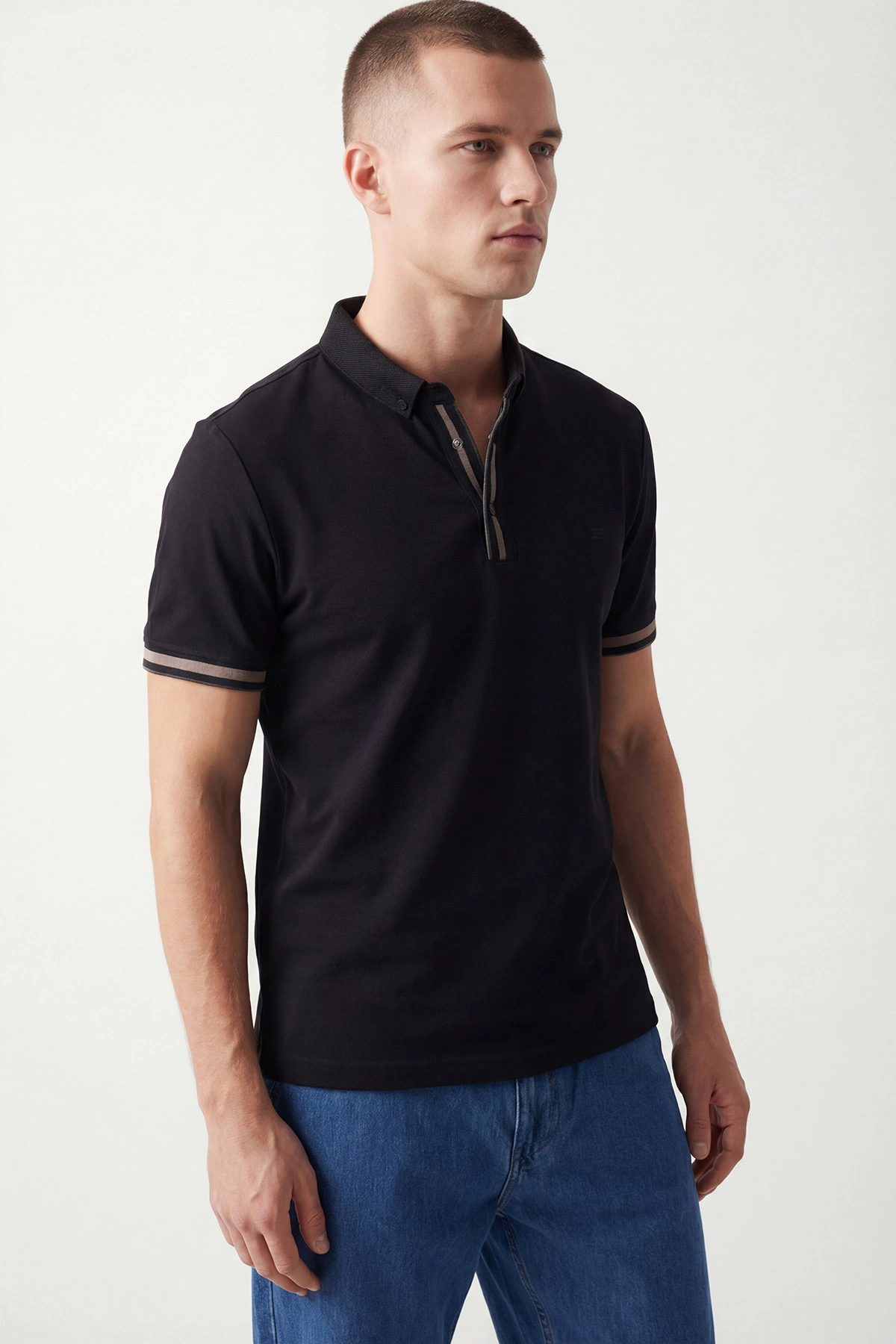 Siyah Polo Yaka Osyho Kumaş Erkek Tişört 433149