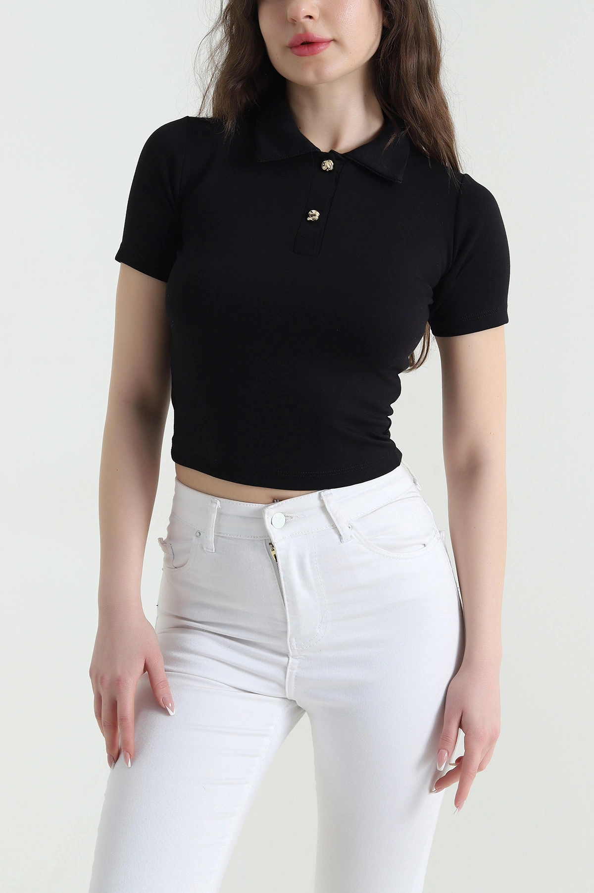 Siyah Polo Yaka Oysho Kadın Bluz 452886