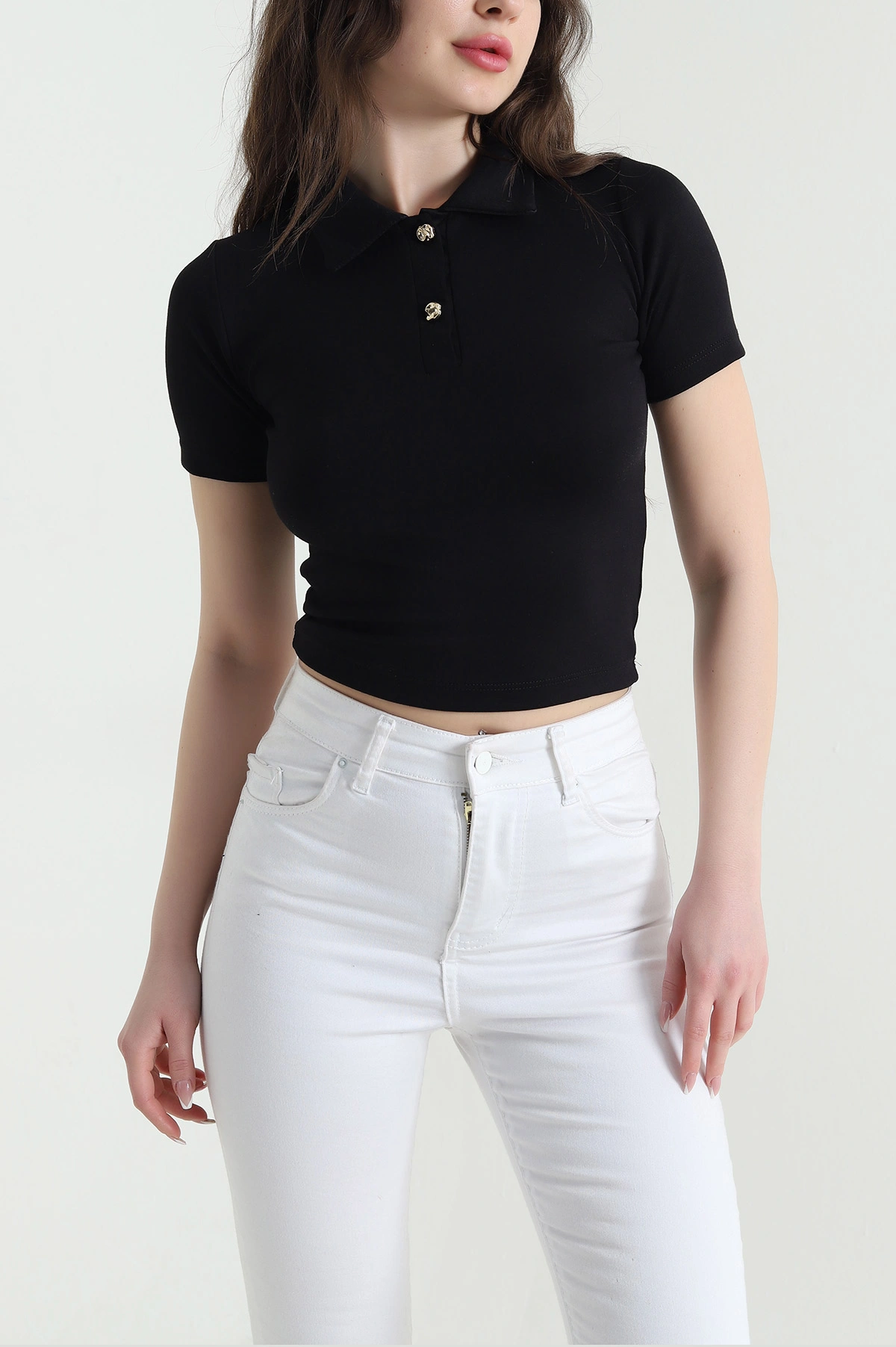 Siyah Polo Yaka Oysho Kadın Bluz 452886