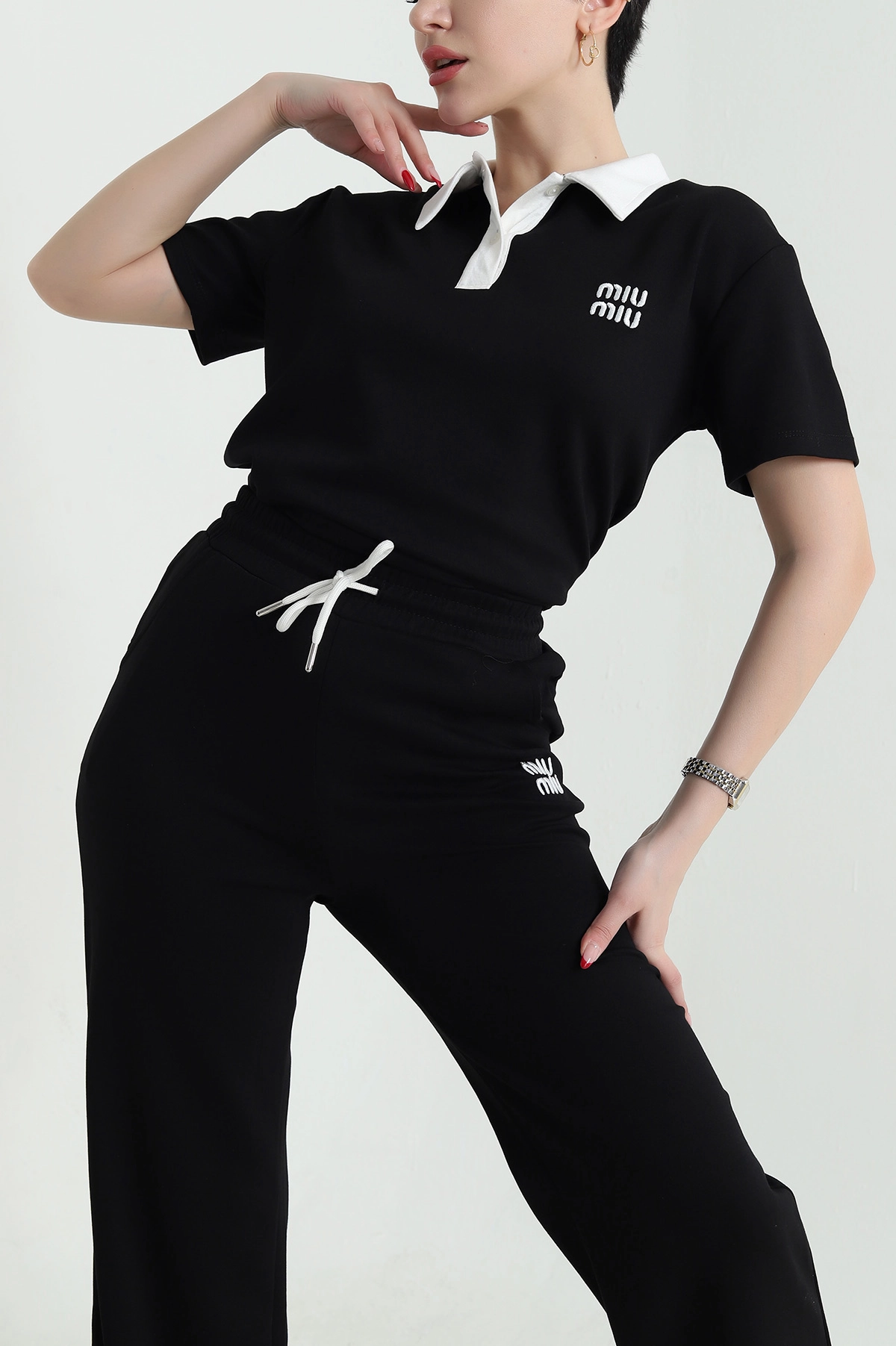 Siyah Polo Yaka Oysho Kadın İkili Takım 438882