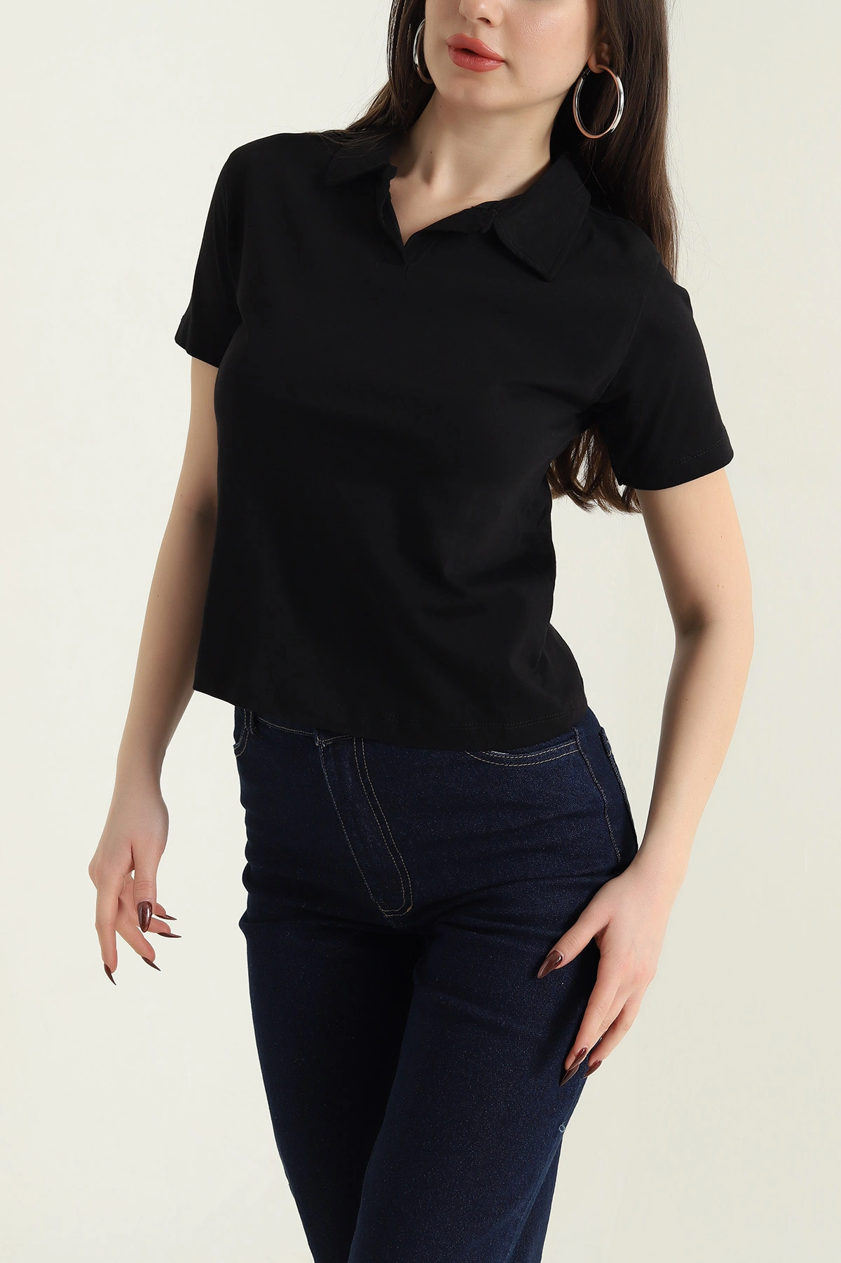 Siyah Polo Yaka Süprem Kadın Tişört 435280