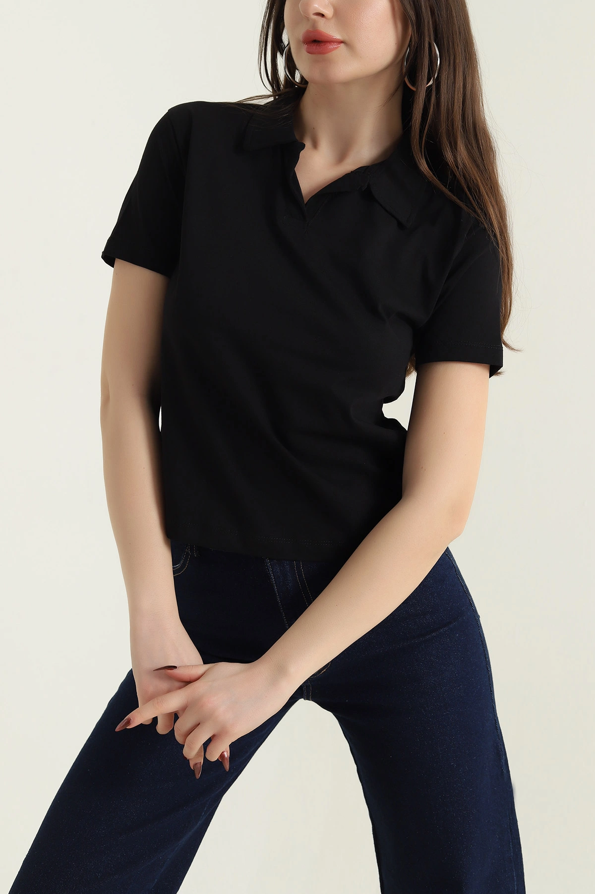 Siyah Polo Yaka Süprem Kadın Tişört 435280