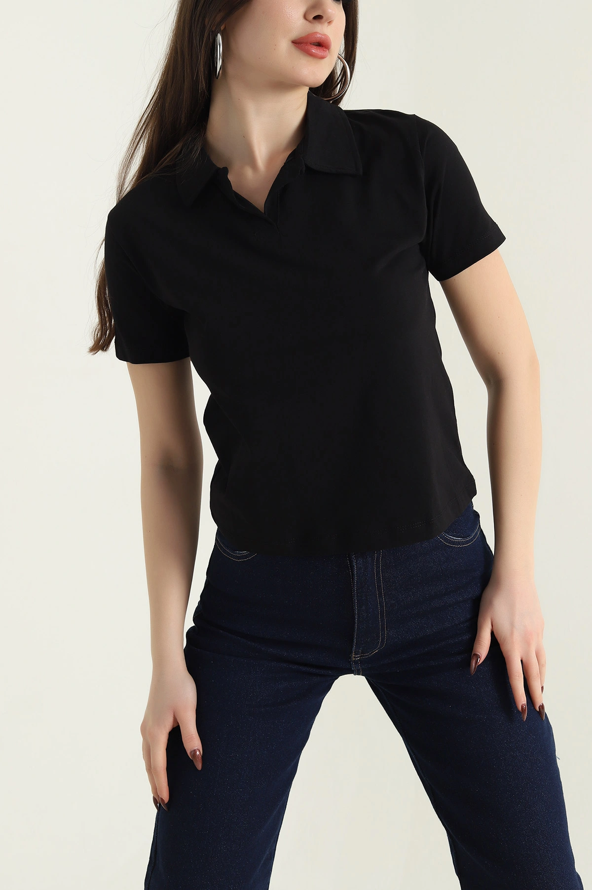 Siyah Polo Yaka Süprem Kadın Tişört 435280