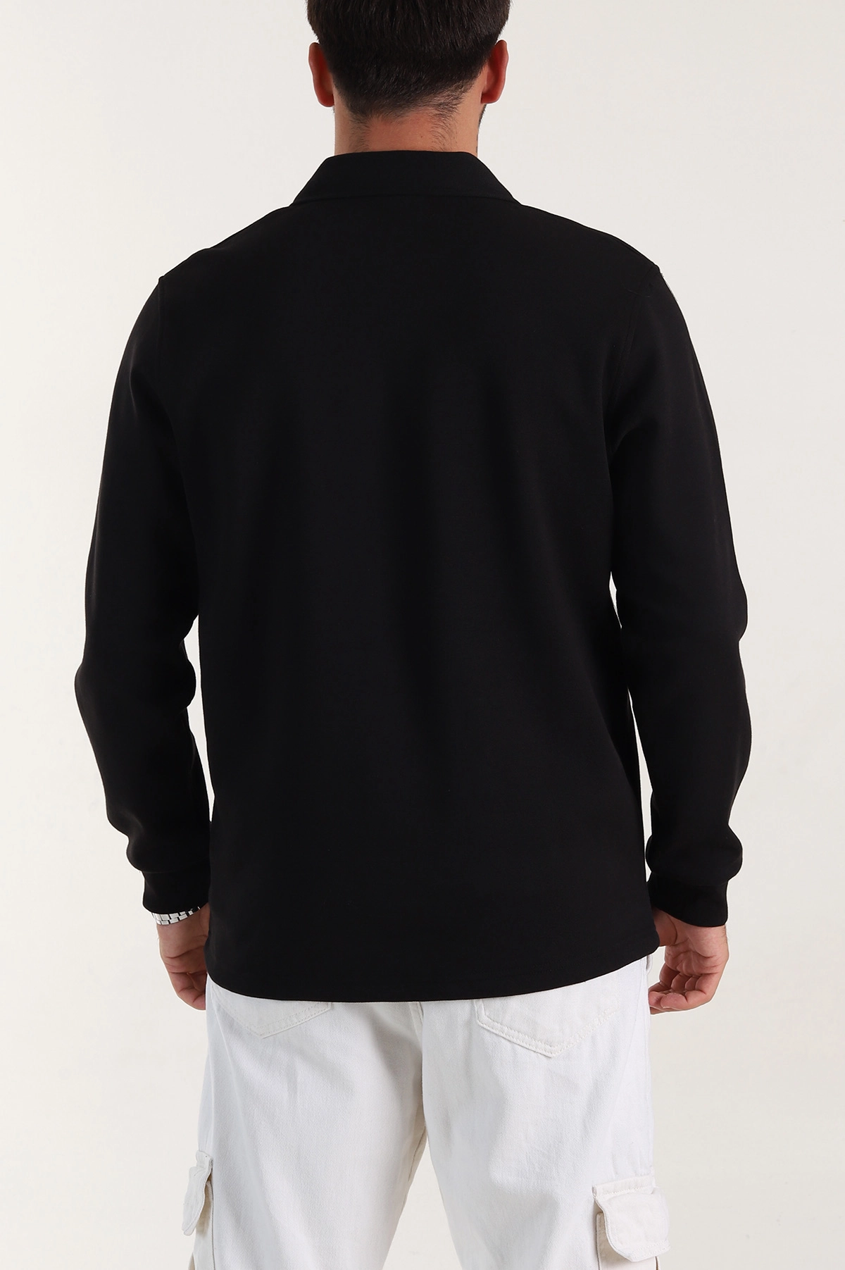 Siyah Polo Yaka Uzun Kollu Erkek Sweatshirt 397135