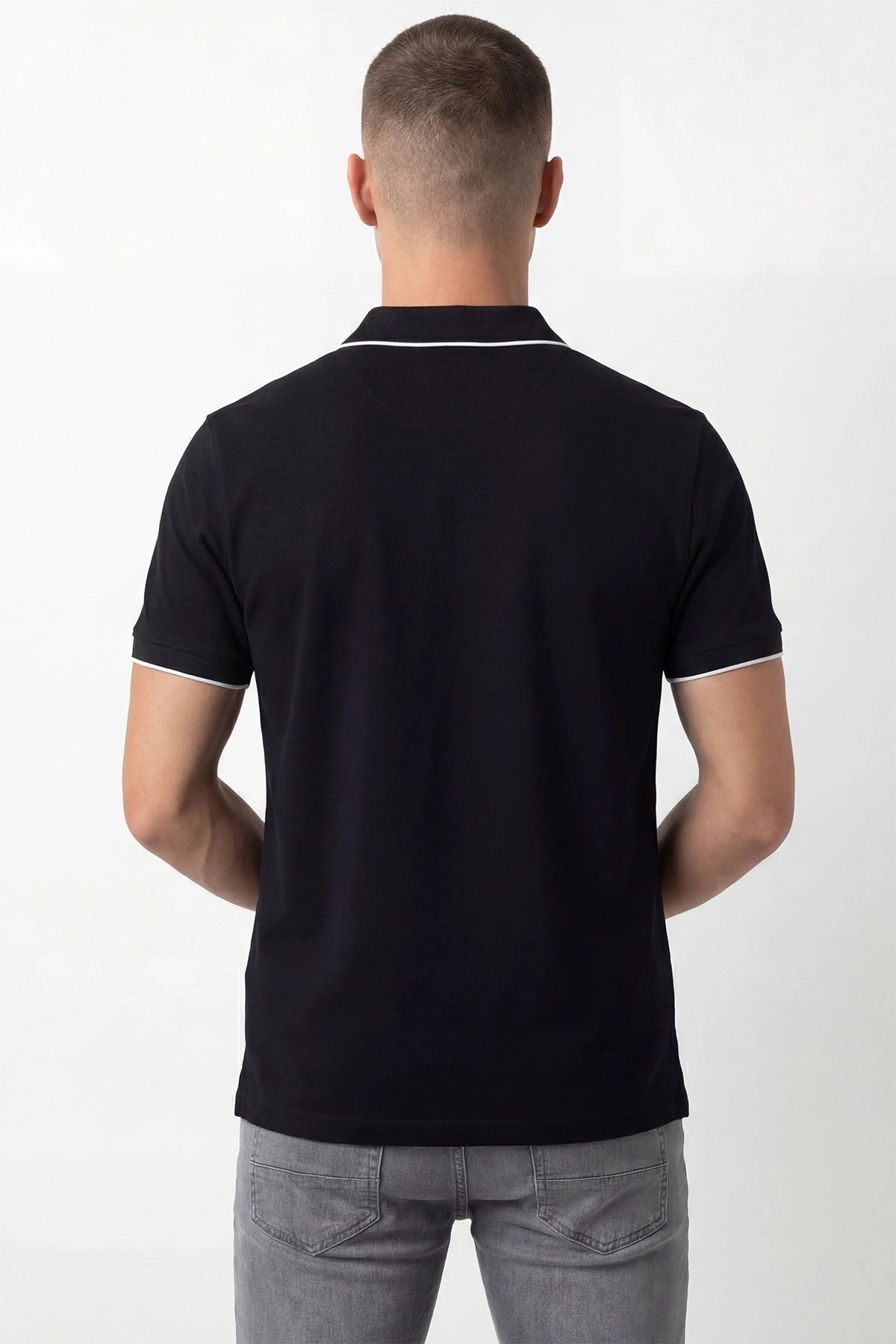 Siyah Polo Yaka Yarım Fermuarlı Erkek Tişört 435376