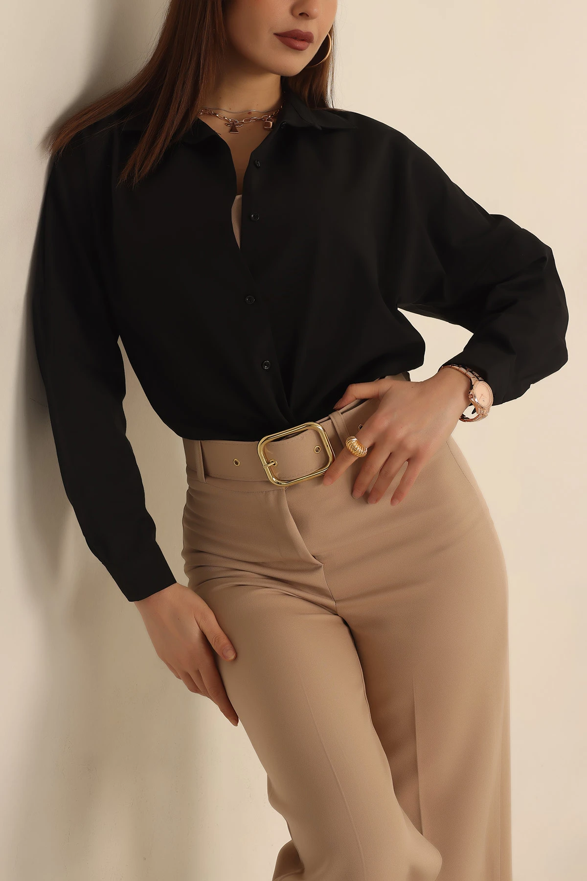 Siyah Poplin Dokuma Bayan Gömlek 234842