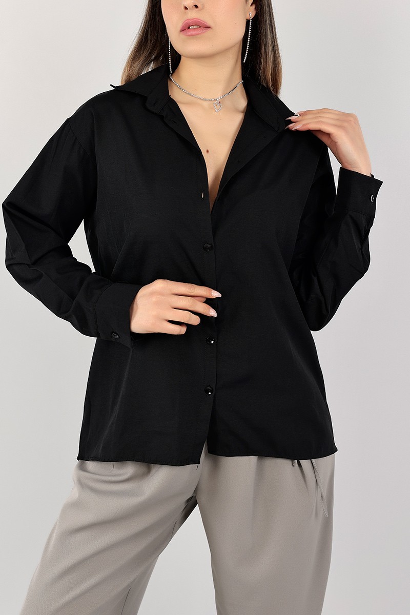 Siyah Poplin Dokuma Gömlek Tunik 101977