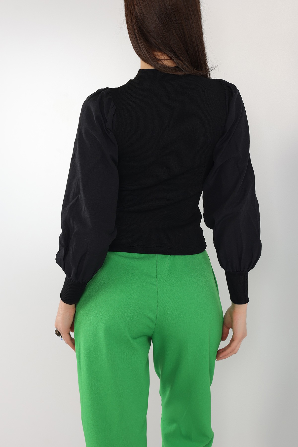 Siyah Poplin Garnili Fitilli Bluz 150489