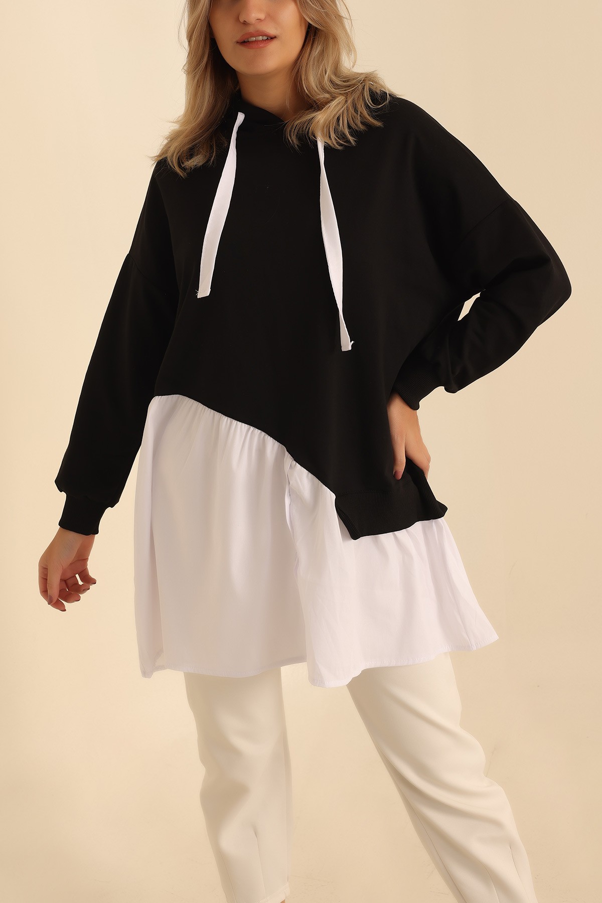 Siyah Poplin Garnili İki İp Sweat Tunik 207851