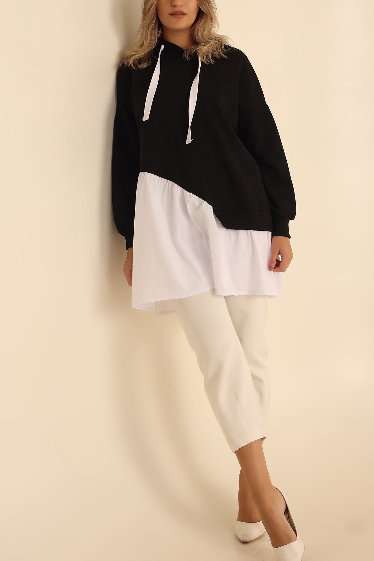 Siyah Poplin Garnili İki İp Sweat Tunik 207851