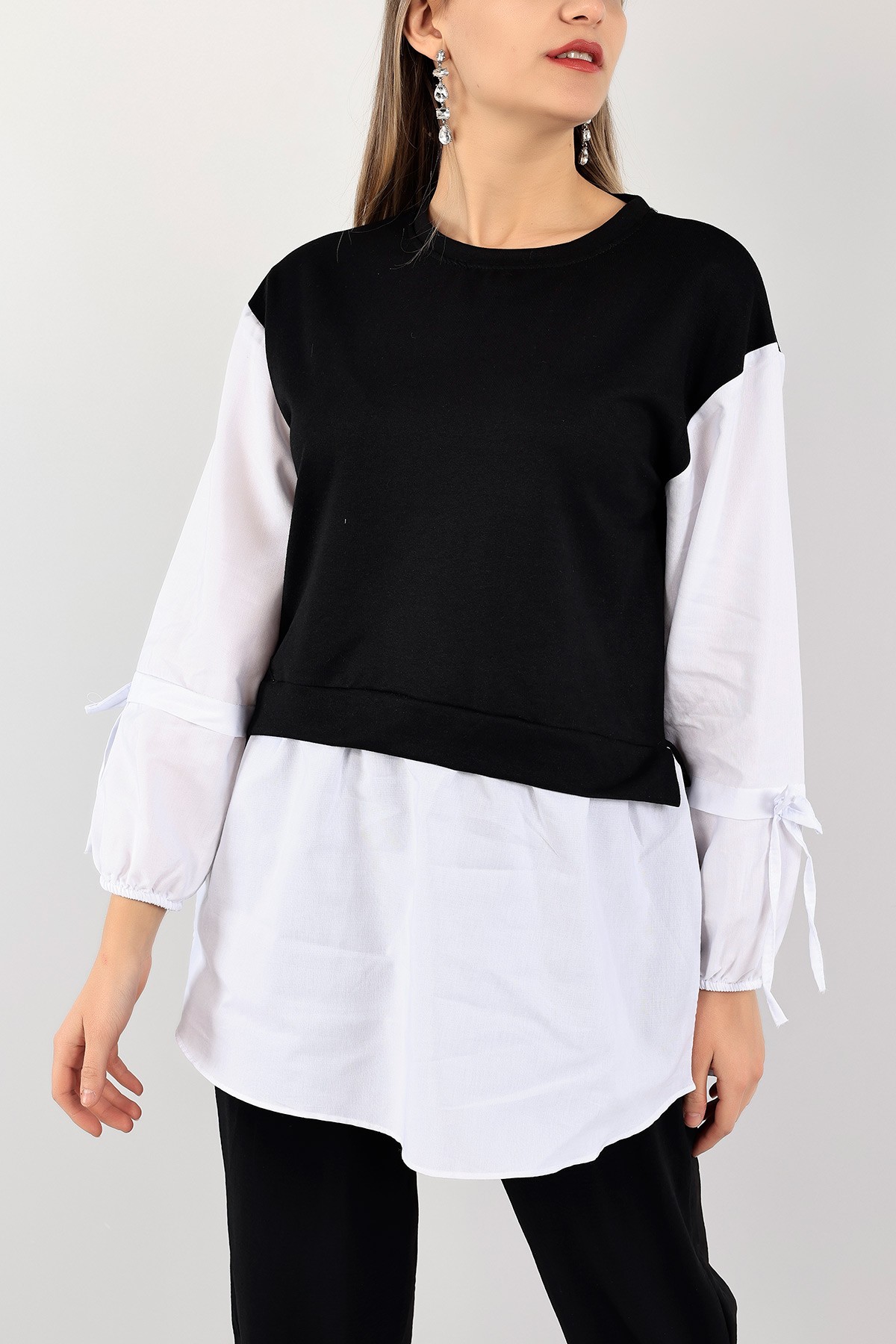 Siyah Poplin Garnili İki İp Tunik 109847