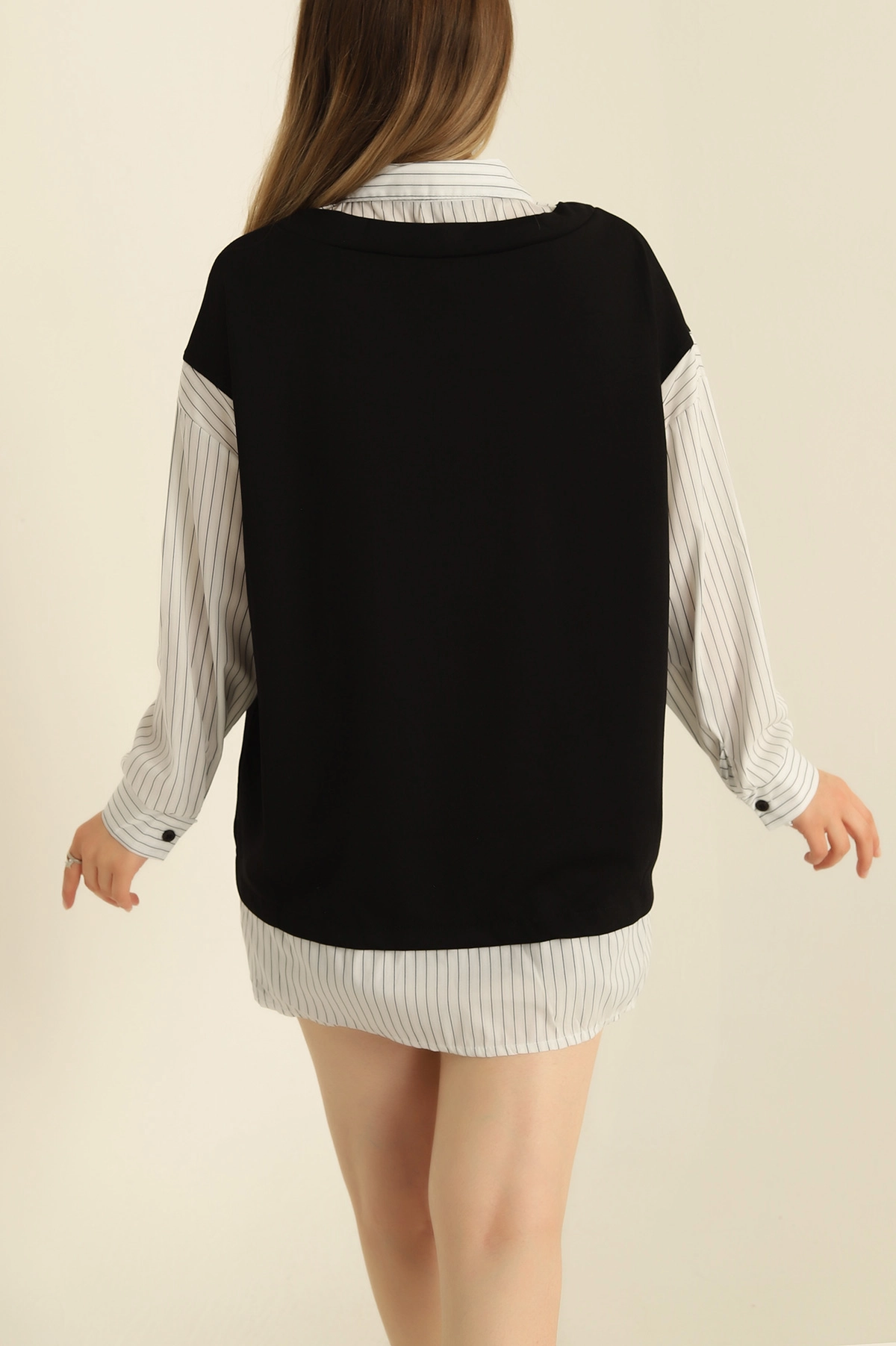 Siyah Poplin Garnili Modal Tunik 276283