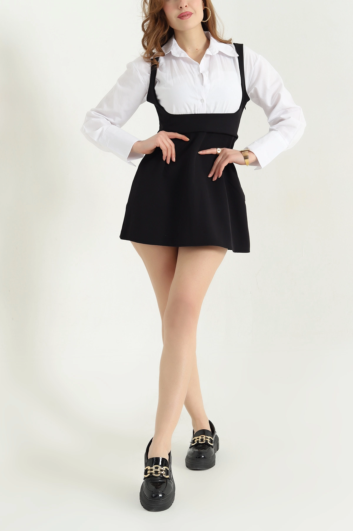 Siyah Poplin Garnilli Salopet Elbise 337806