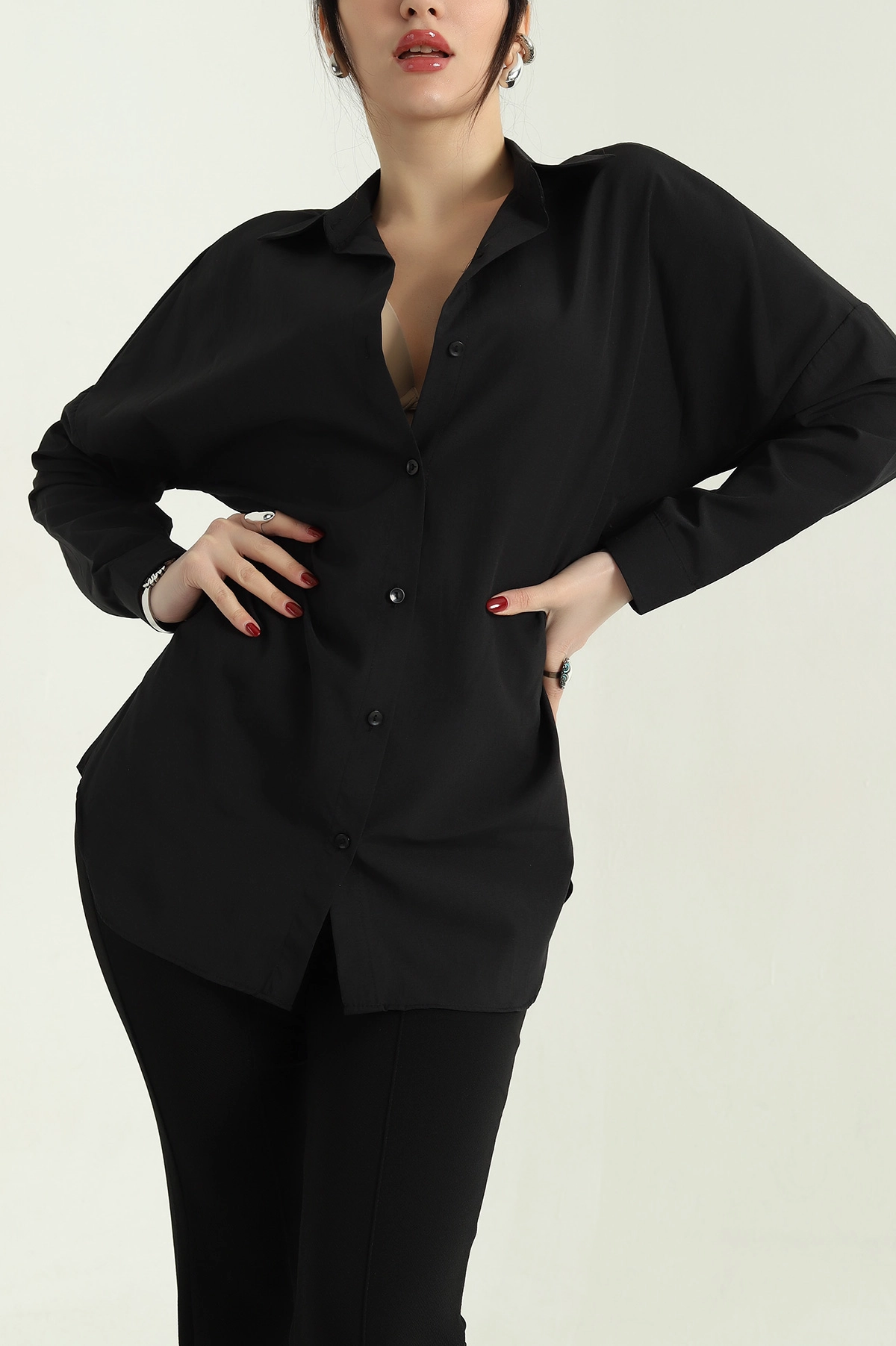 Siyah Poplin Kumaş Gömlek Tunik 336935