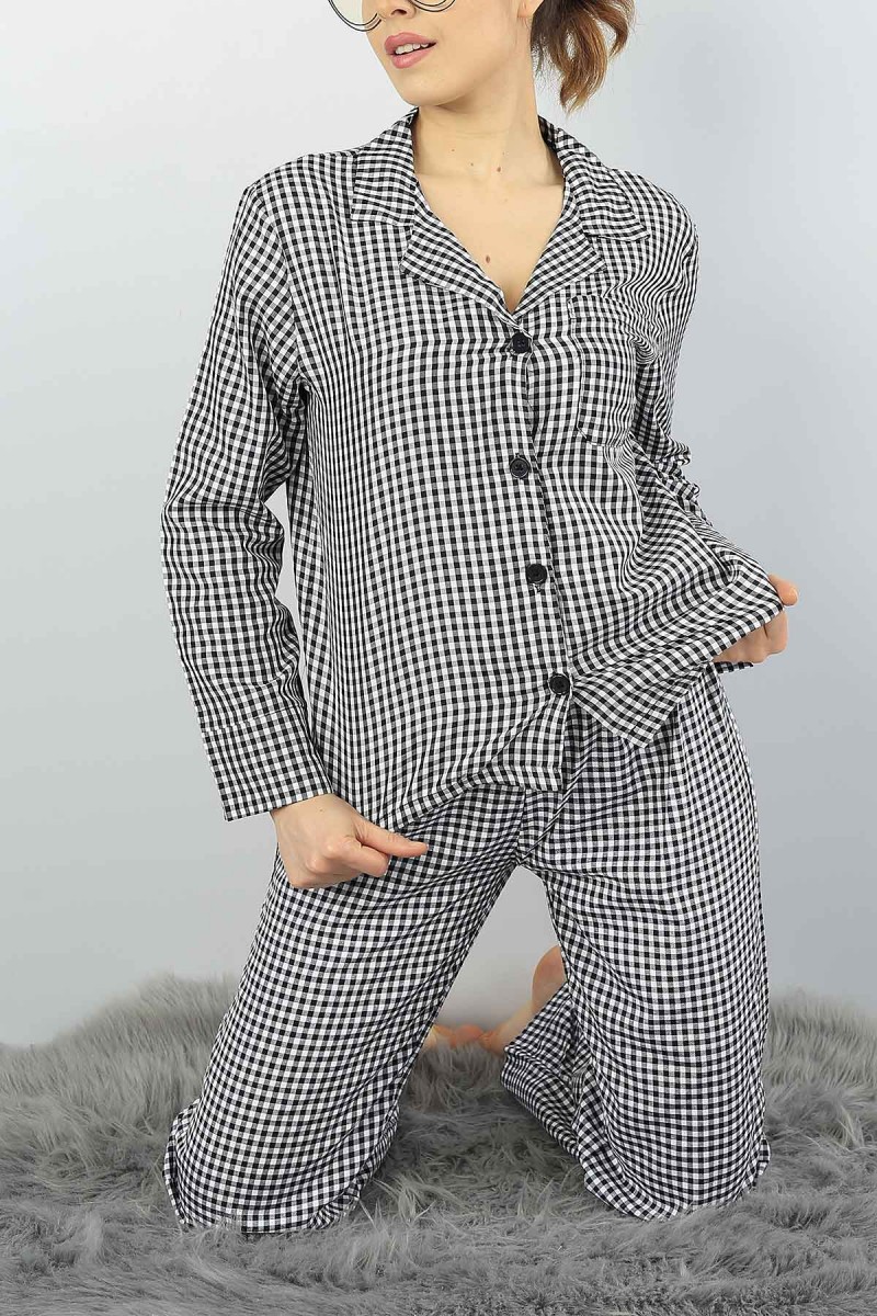 Siyah Pötikareli Cepli Bayan Pijama Takımı 54831