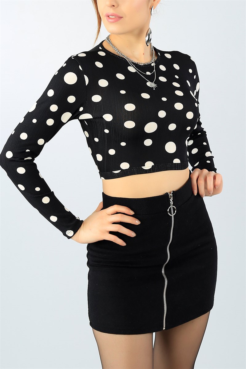 Siyah Puantiyeli Crop Bluz 45073