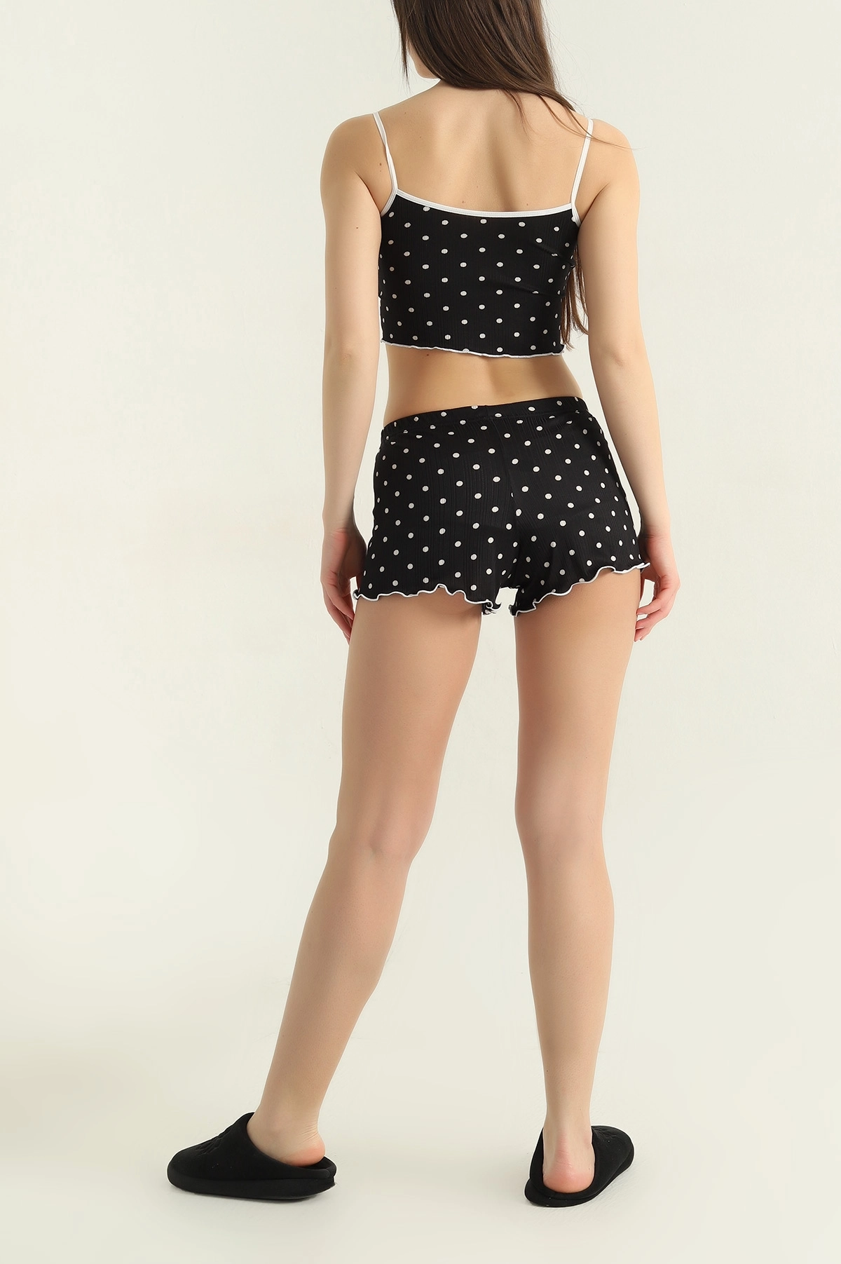 Siyah Puantiyeli Kadın Şortlu Pijama Takımı 466426