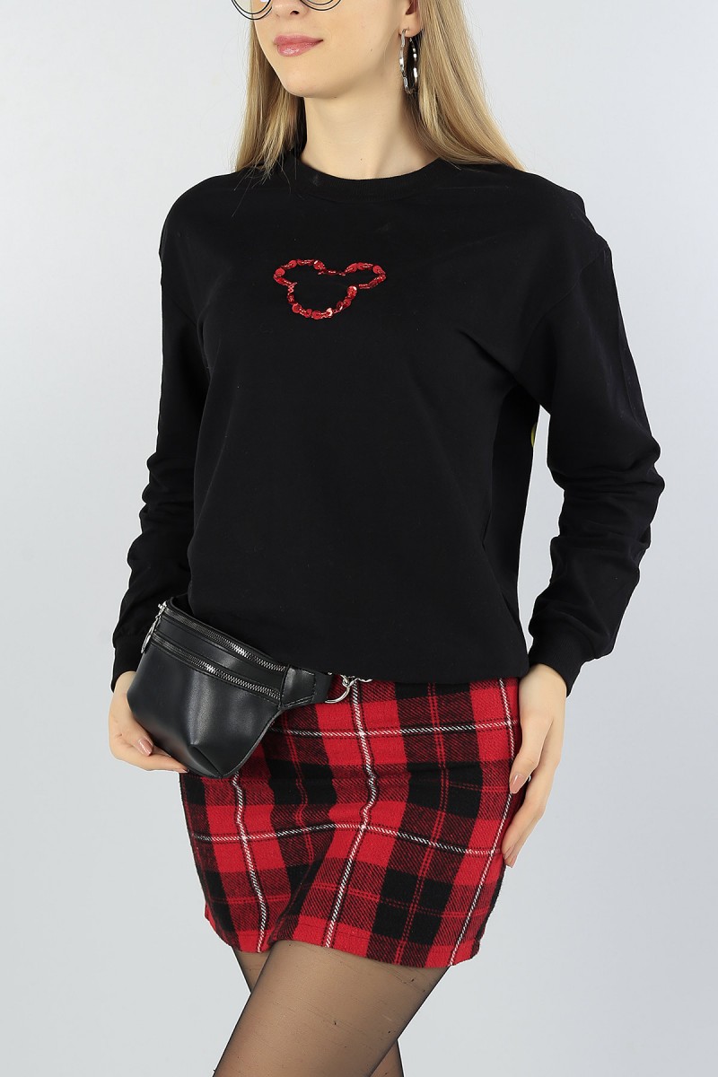 Siyah Pul İşlemeli Bayan Sweat 51806